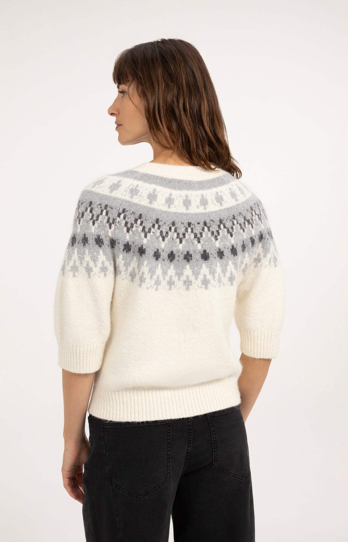 Knitted sweater with Nordic jacquard pattern - Illusions Gray Dessin