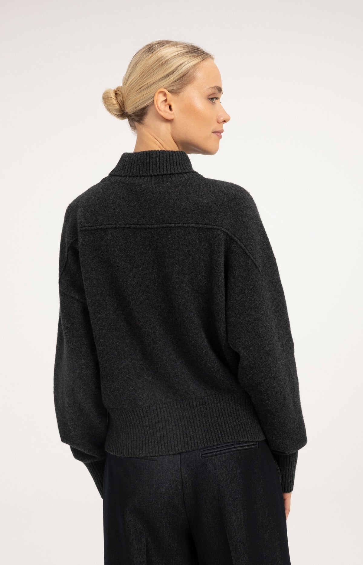 Knitted sweater with polo collar - Dark Anthracite Melange