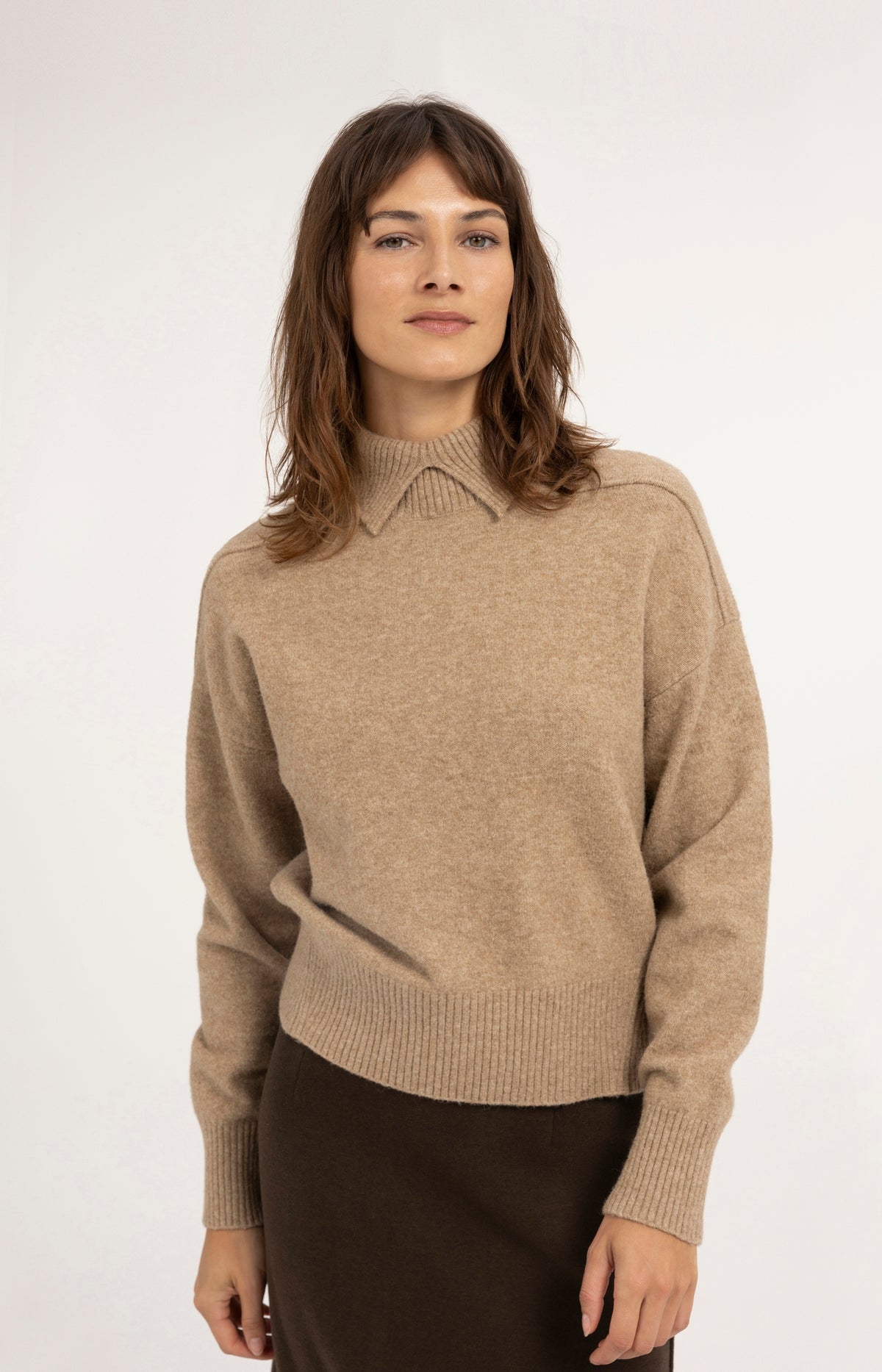 Knitted sweater with polo collar - Beige