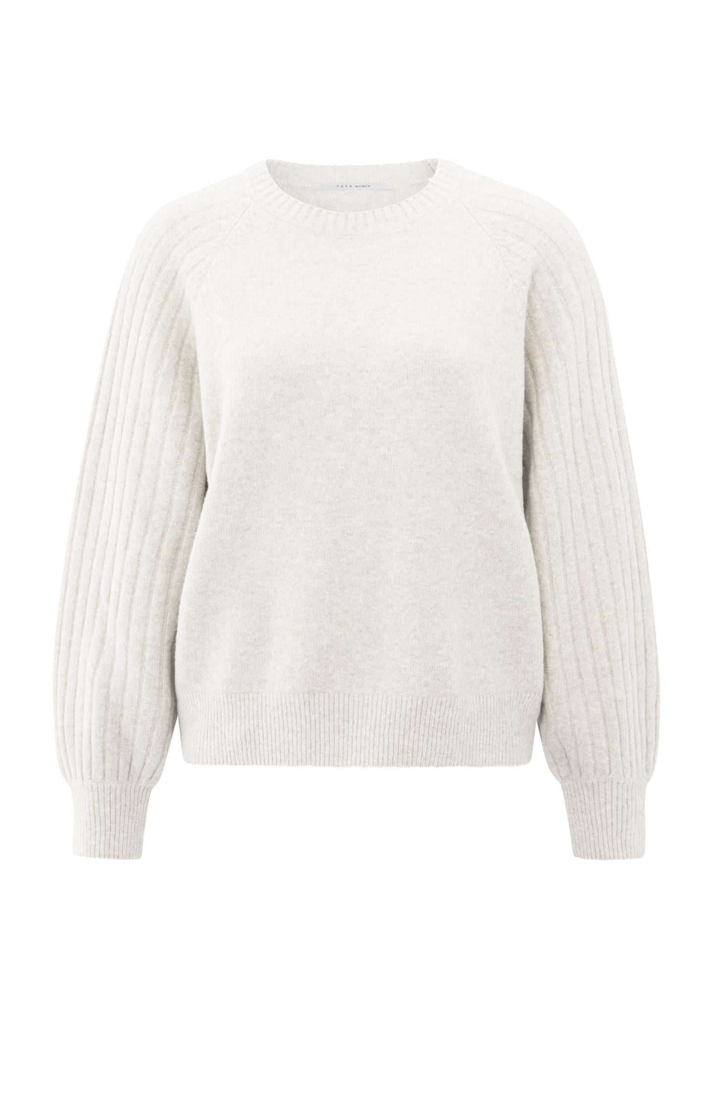 Knitted sweater with ribbed sleeves and round neck - Type: product