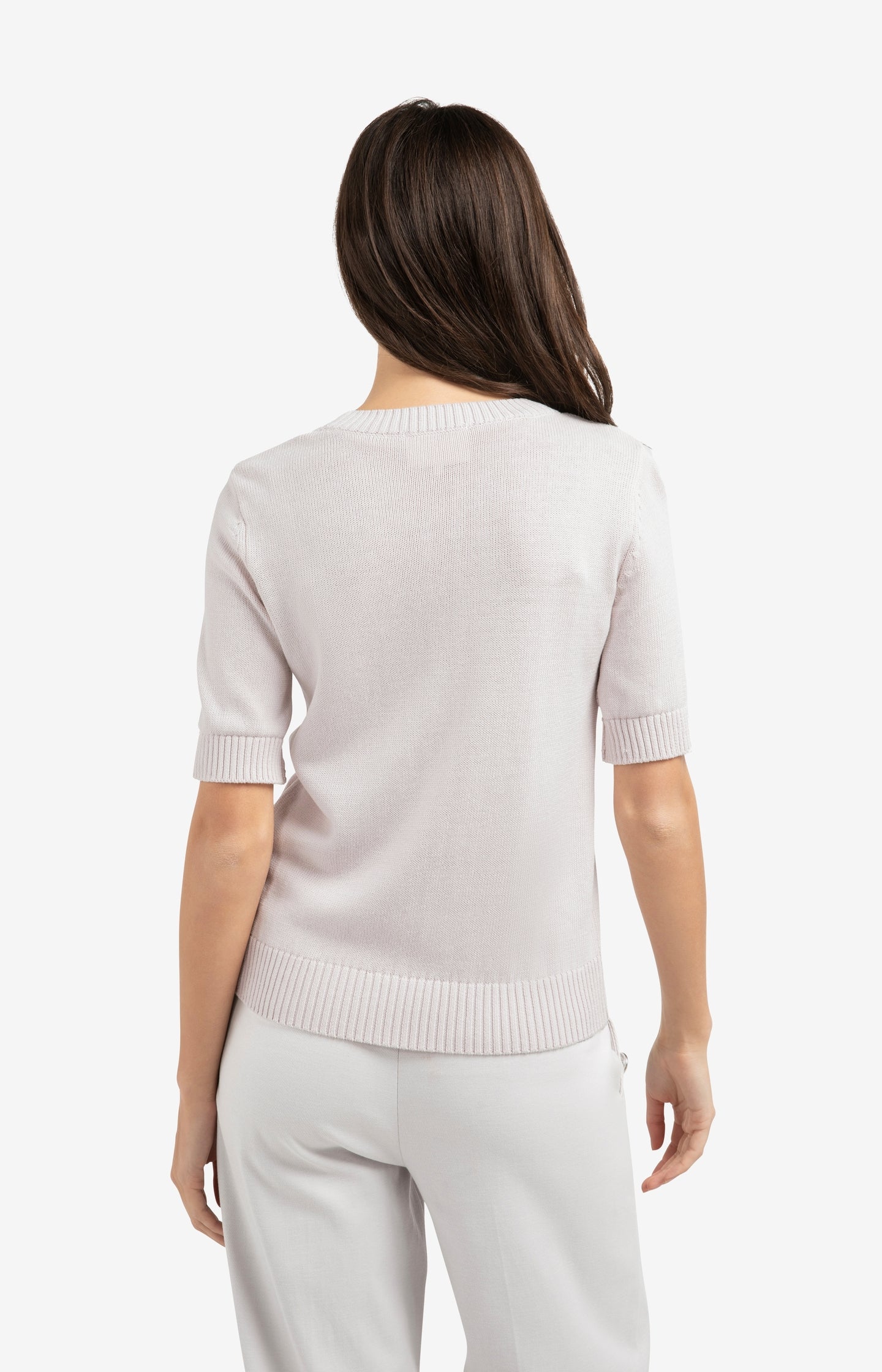 Knitted sweater with rolled-up short sleeves - Type: lookbook
