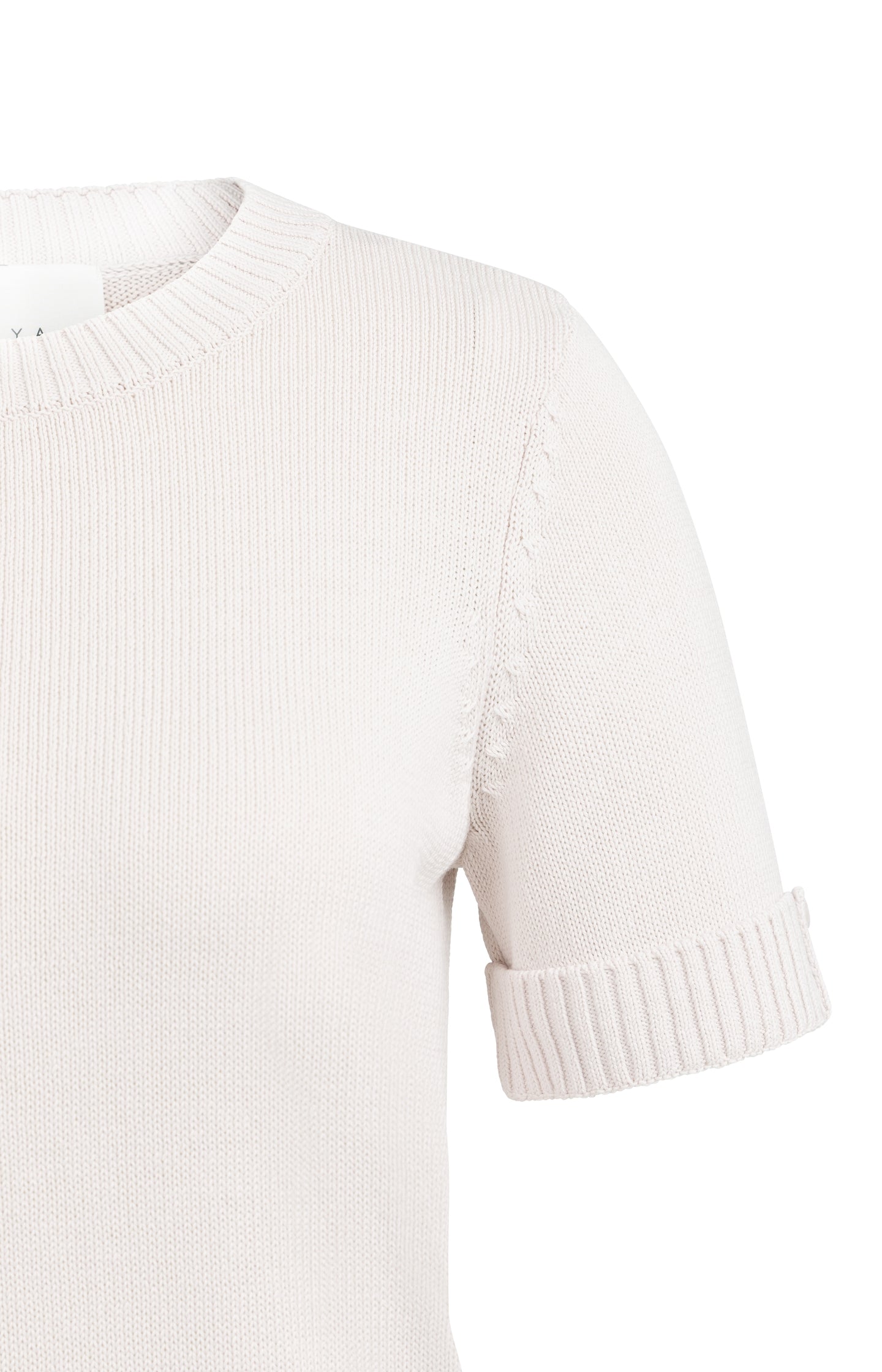 Knitted sweater with rolled-up short sleeves