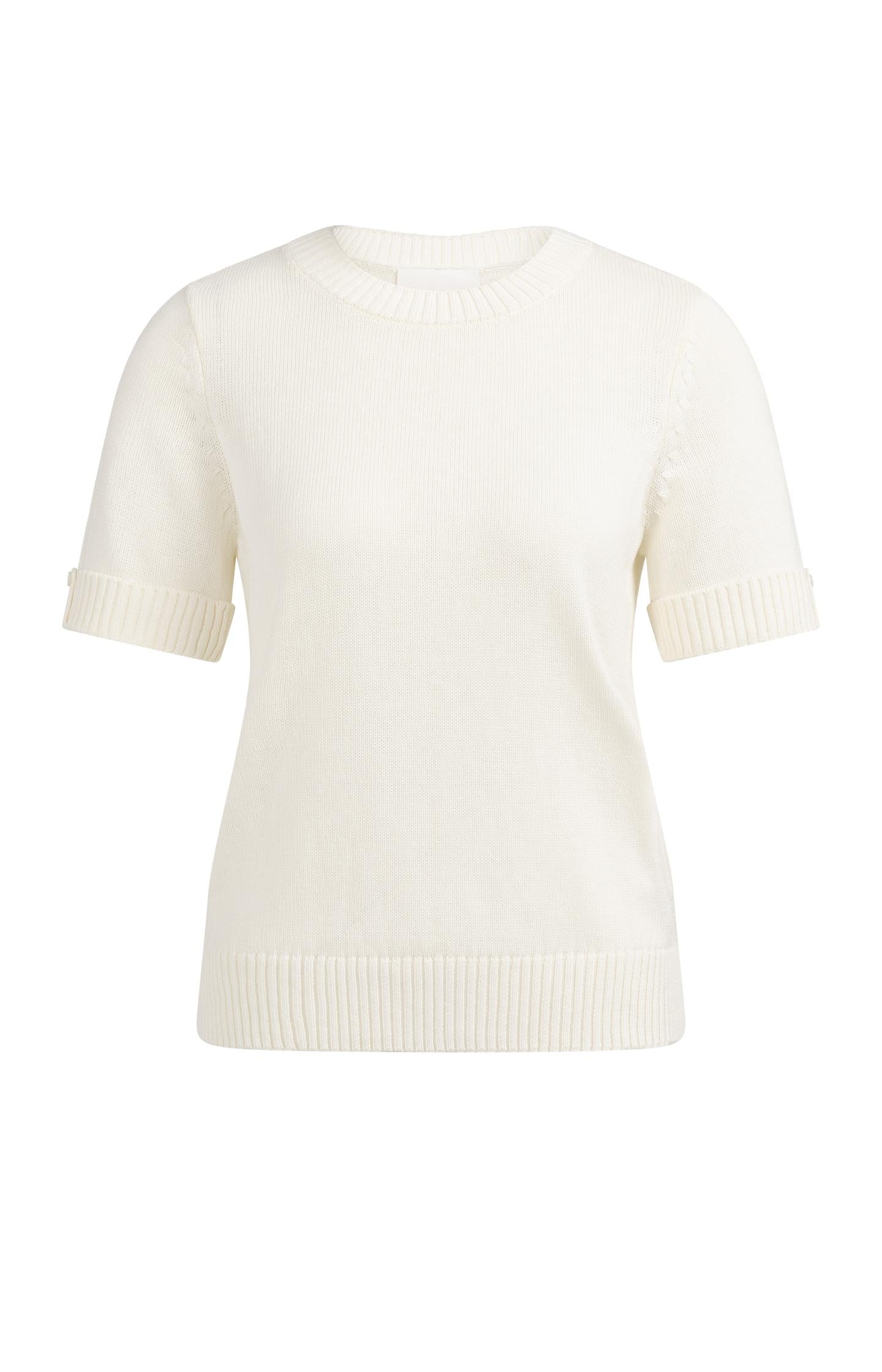 Knitted sweater with rolled-up short sleeves