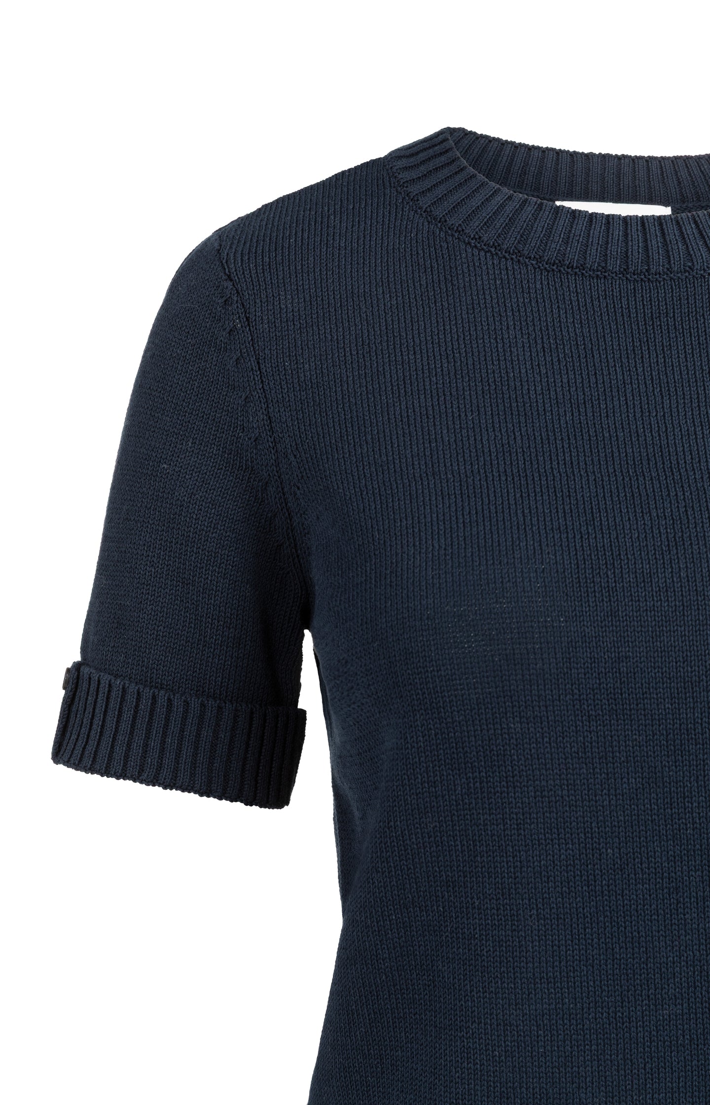 Knitted sweater with rolled-up short sleeves