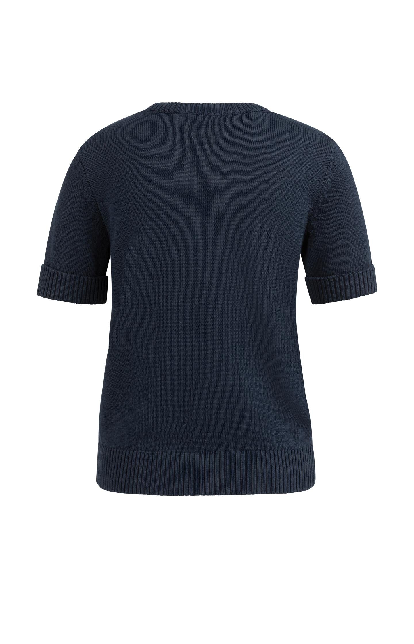 Knitted sweater with rolled-up short sleeves