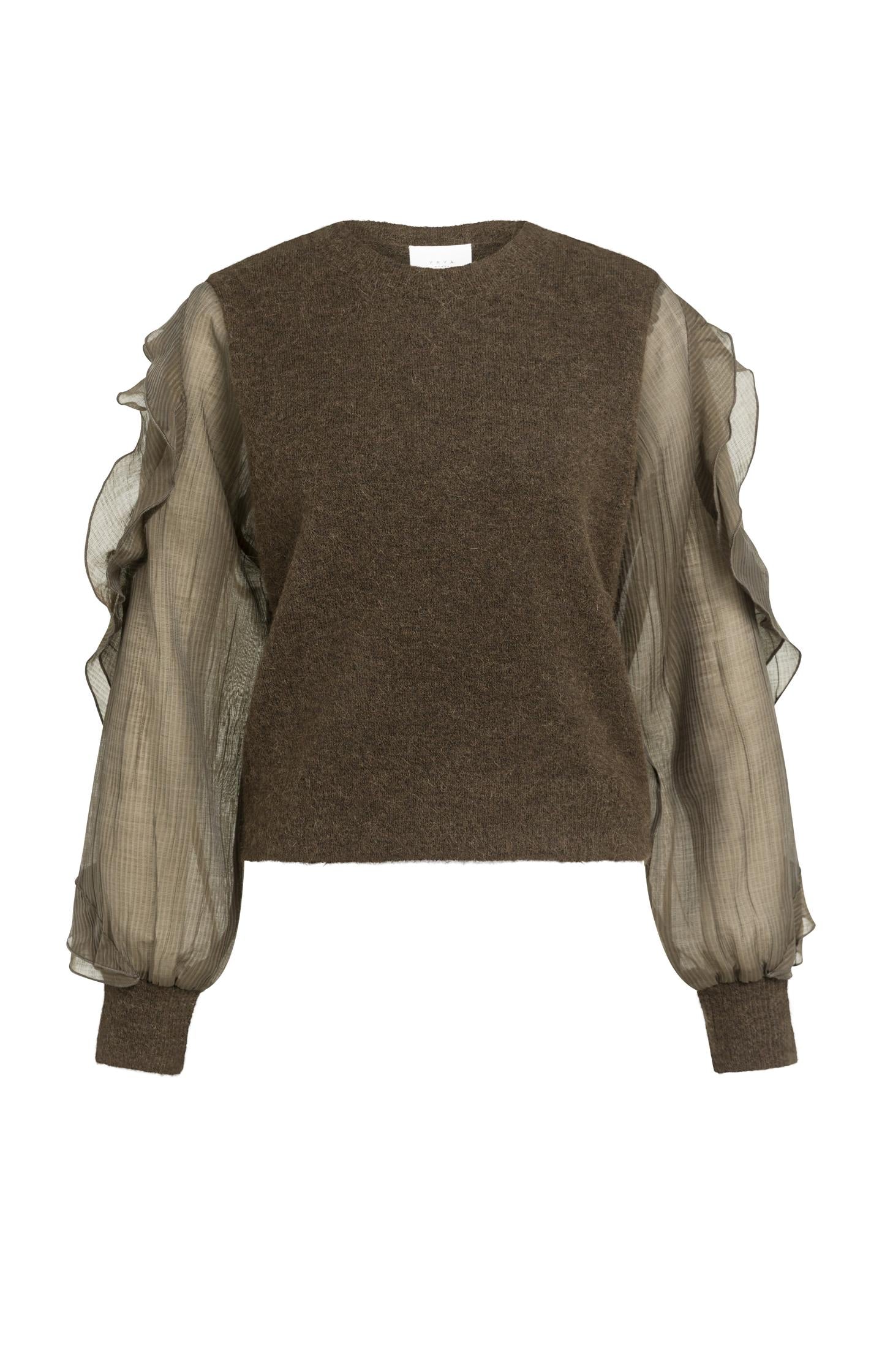 Knitted sweater with ruffle sleeves