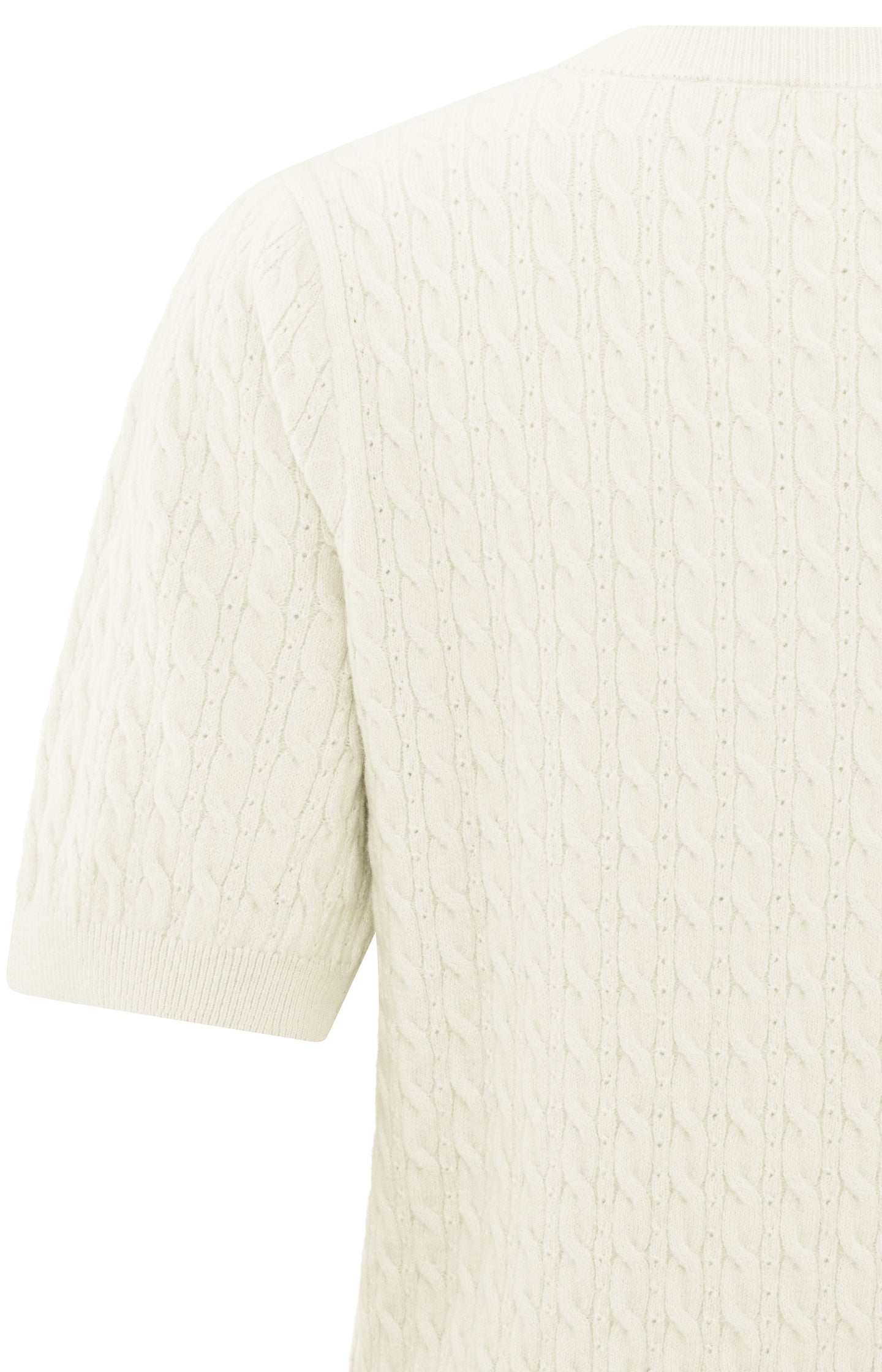 Knitted sweater with short sleeves and cable pattern