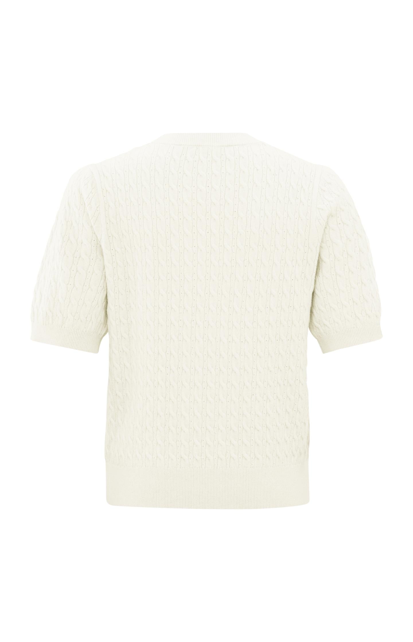 Knitted sweater with short sleeves and cable pattern