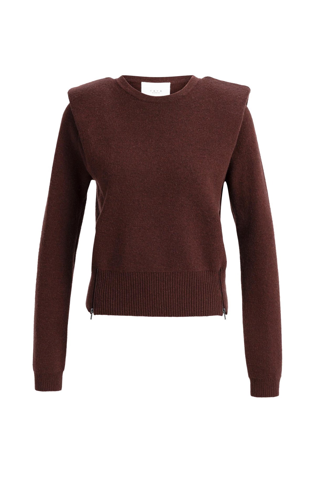 Knitted sweater with shoulder detail and side zips - Cocoa Brown Melange
