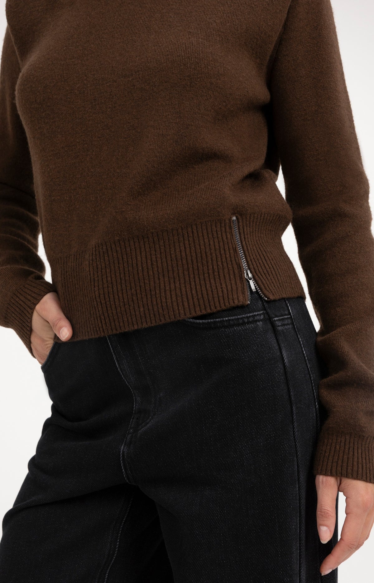 Knitted sweater with shoulder detail and side zips