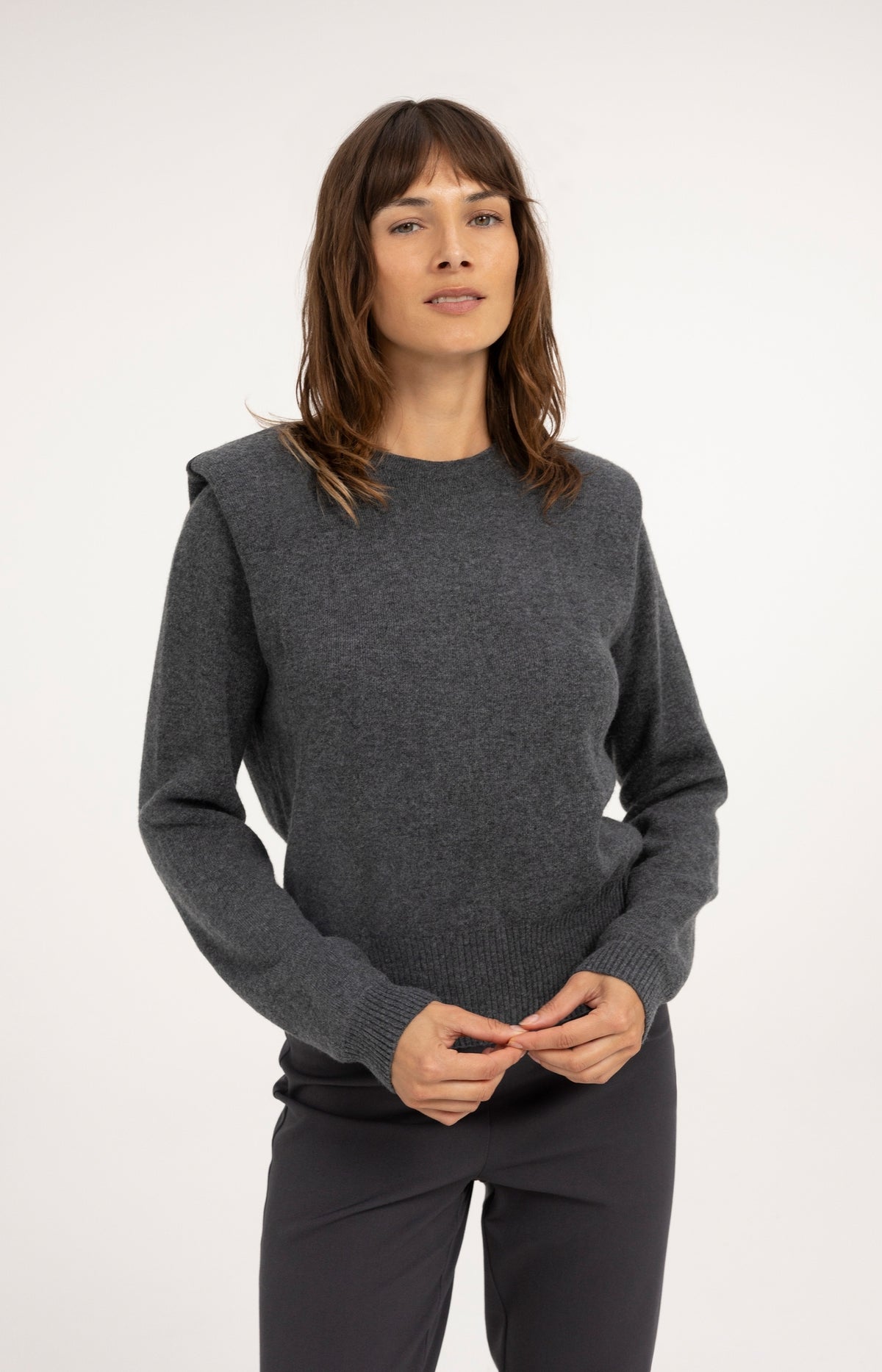 Knitted sweater with shoulder detail and side zips - Dark Anthracite Melange