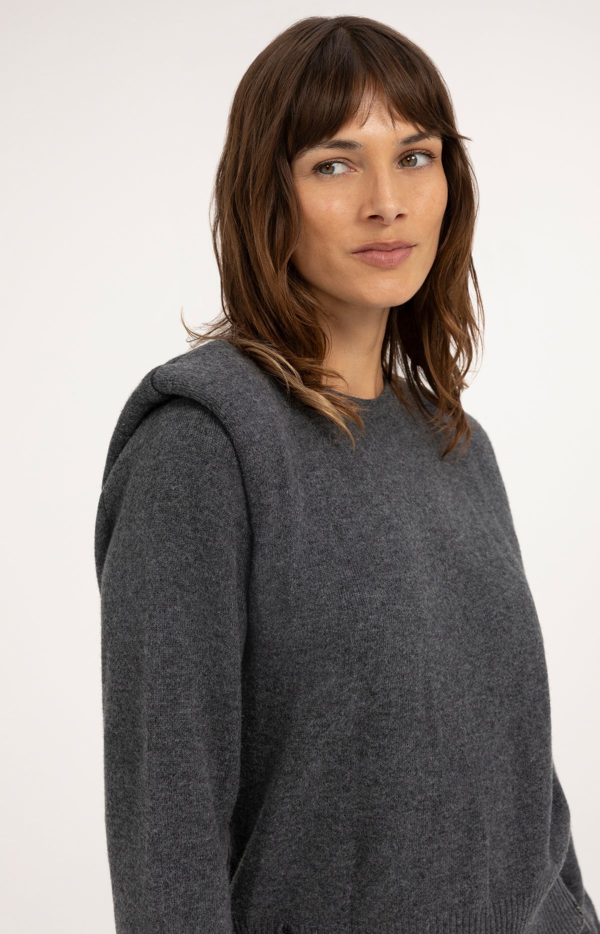 Knitted sweater with shoulder detail and side zips - Dark Anthracite Melange