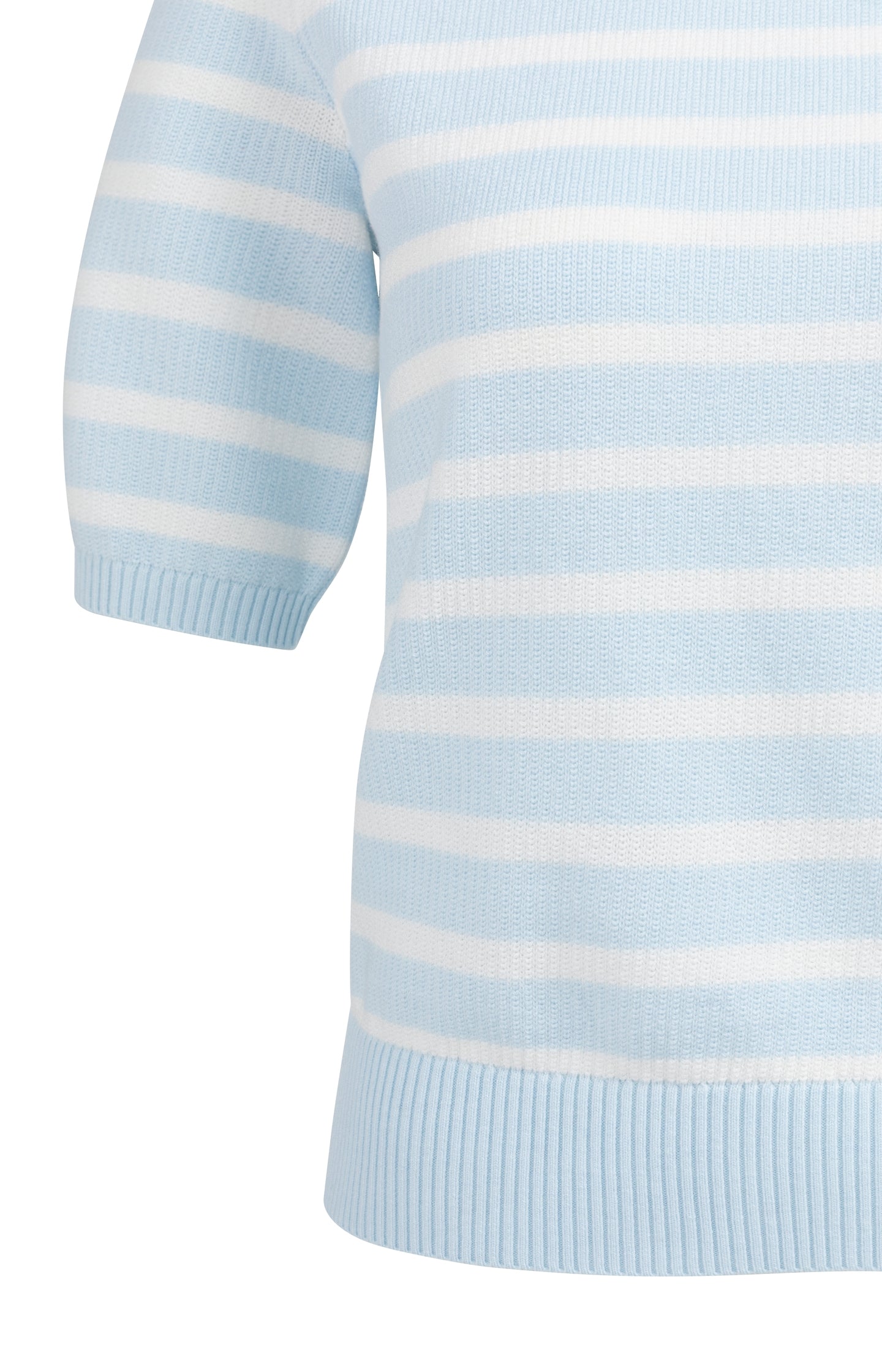 Knitted sweater with stripe pattern and short sleeves