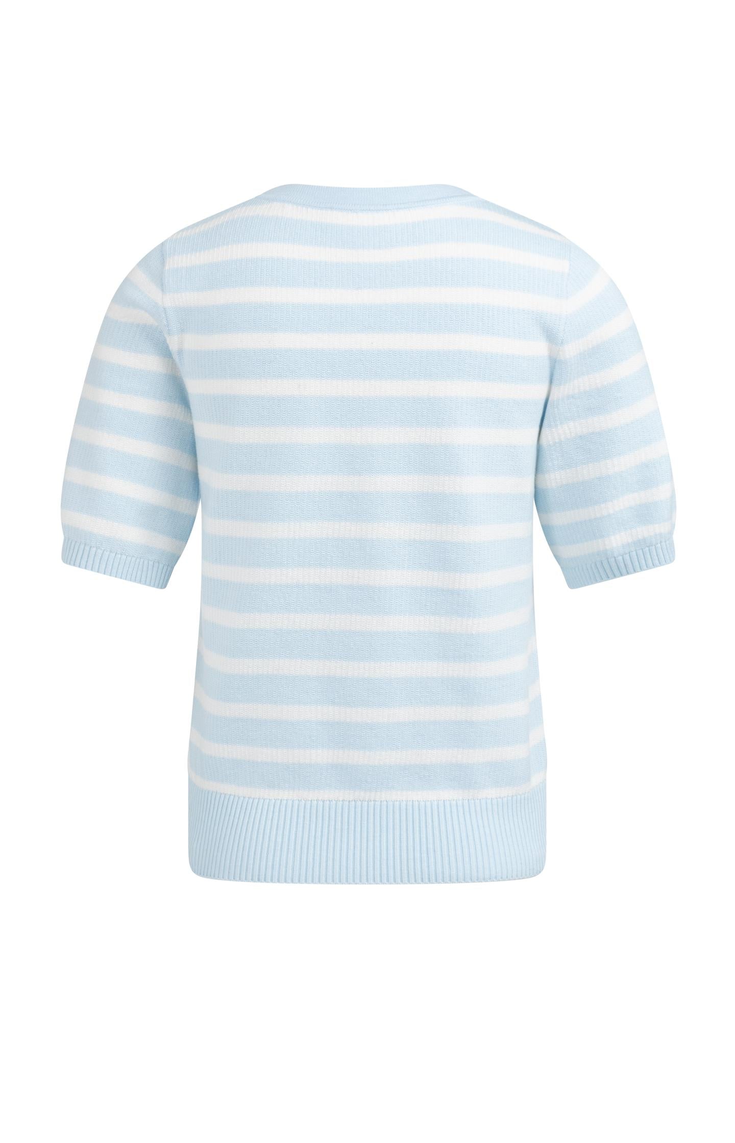 Knitted sweater with stripe pattern and short sleeves