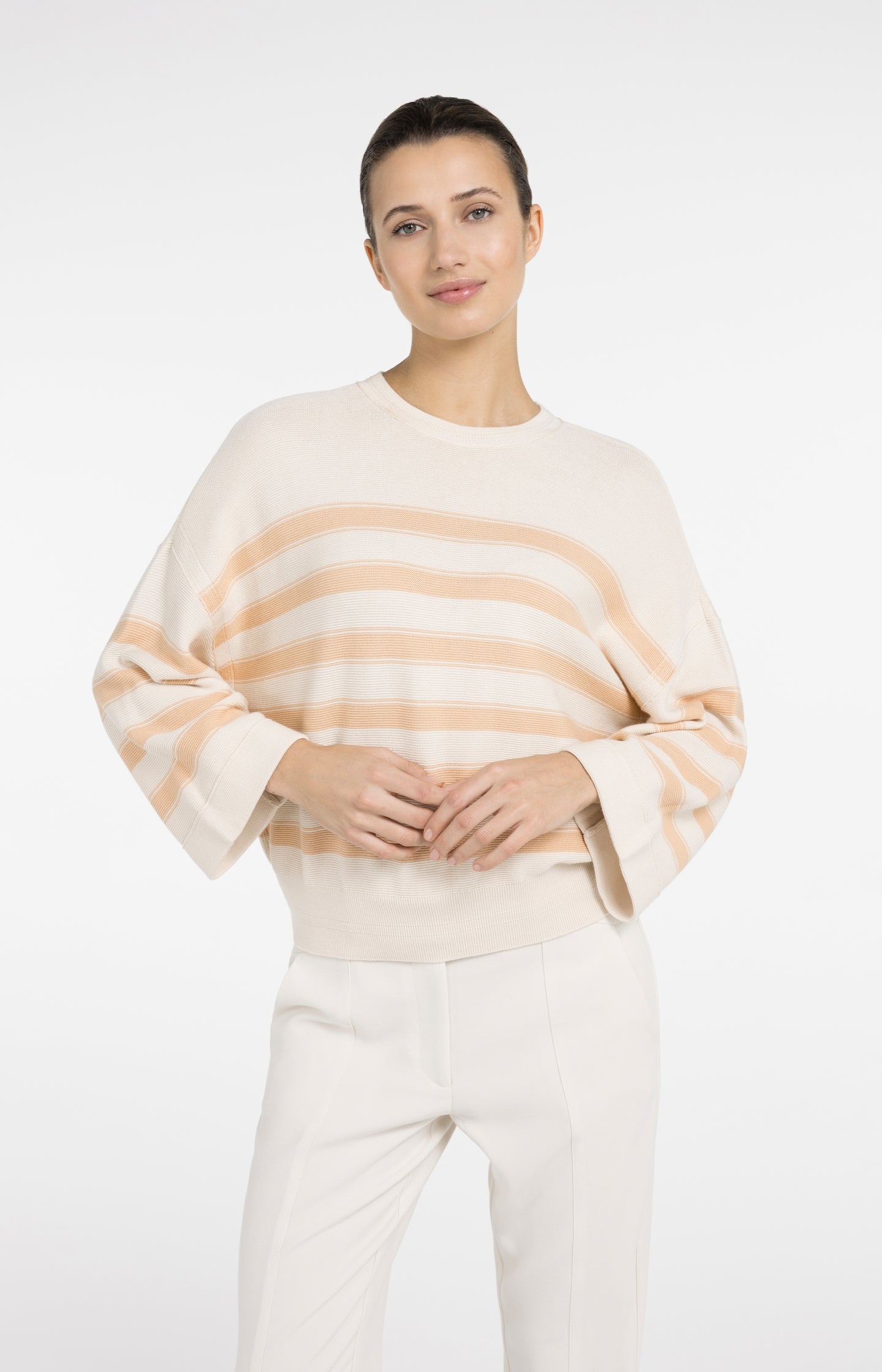 Knitted sweater with stripes and wide sleeves - Type: lookbook