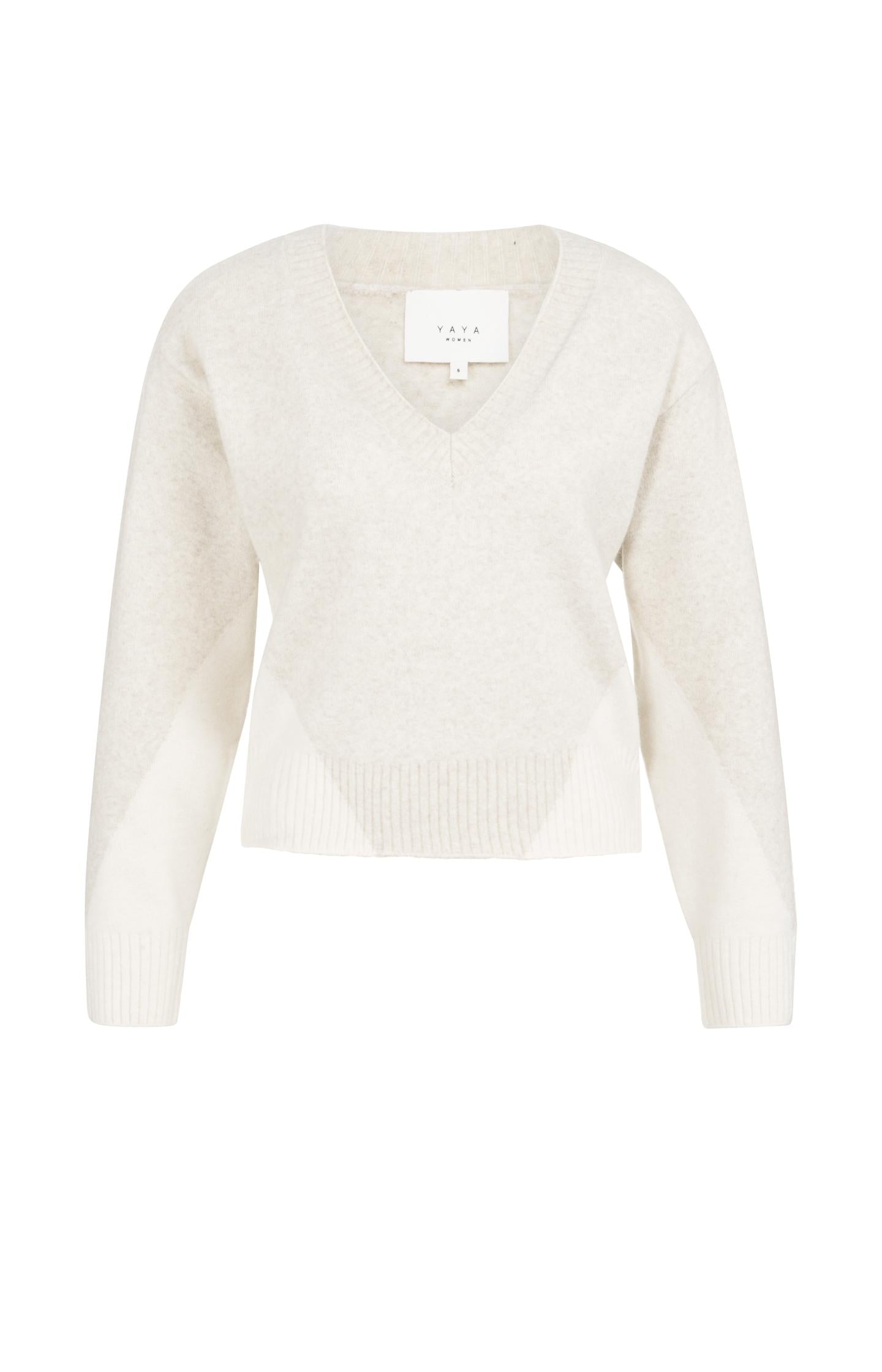 Knitted sweater with V-neck and colorblock effect - Type: product