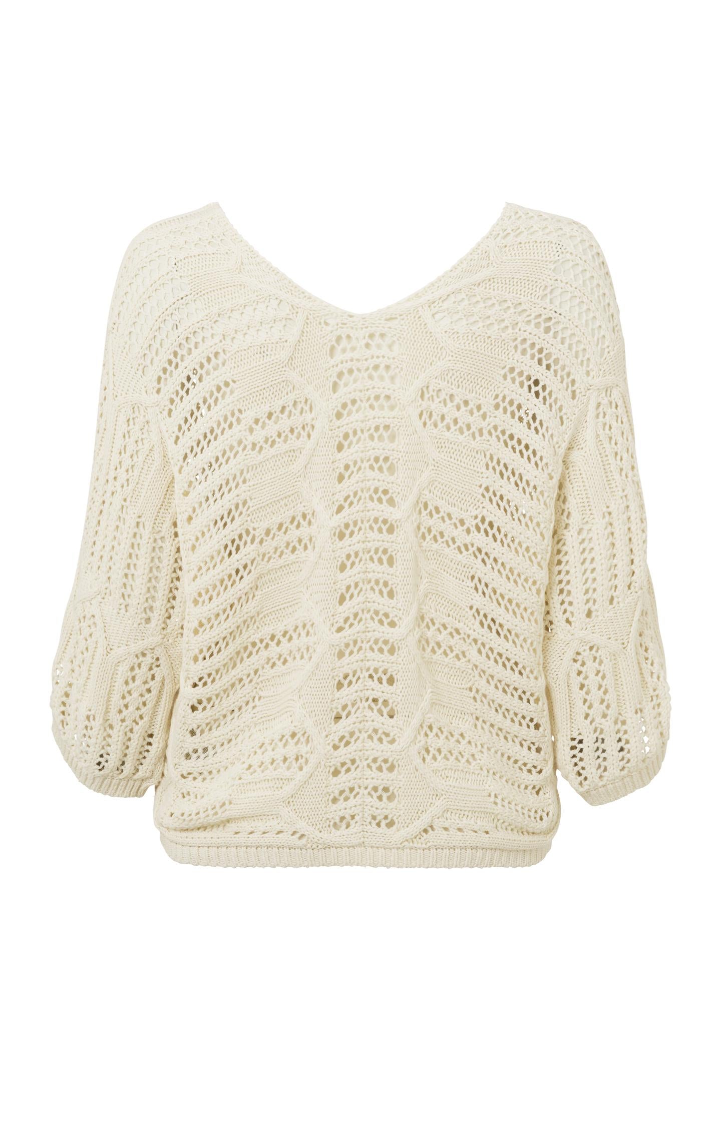 Knitted sweater with V-neck and long, wide sleeves