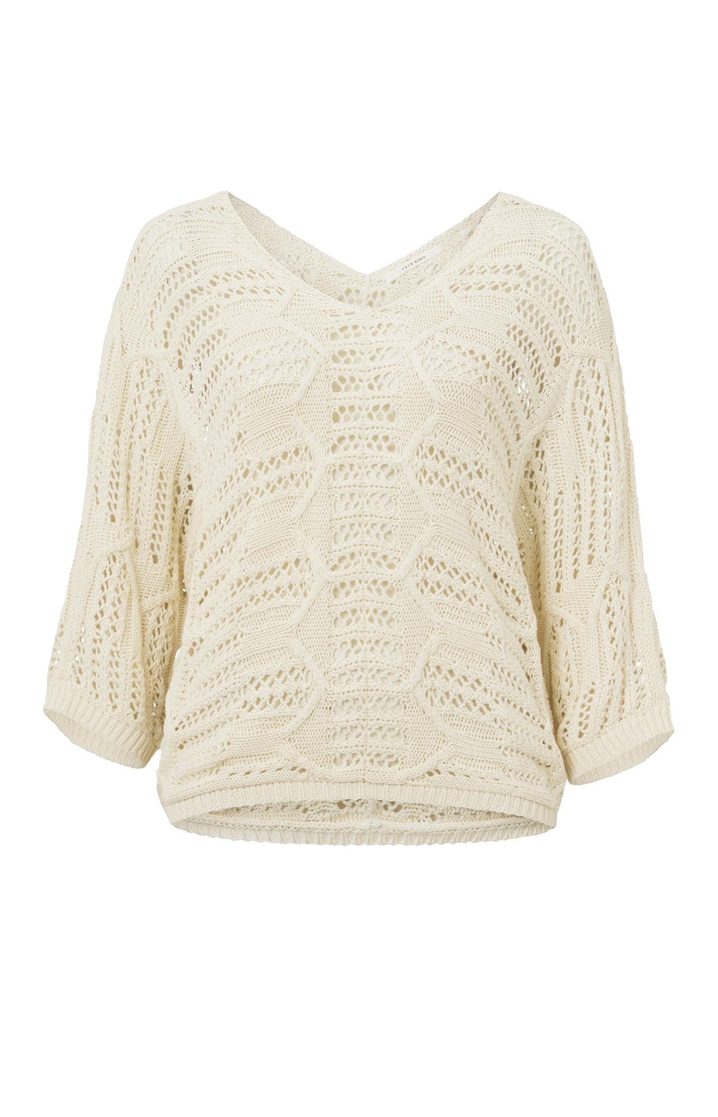 Knitted sweater with V-neck and long, wide sleeves - Type: product