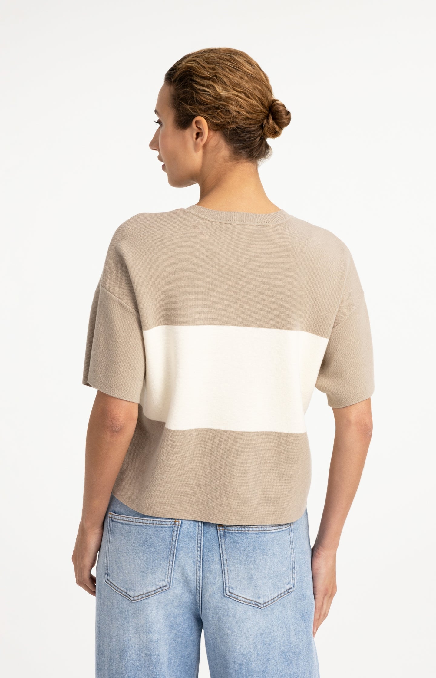 Knitted top with block stripes and short sleeves - Type: lookbook