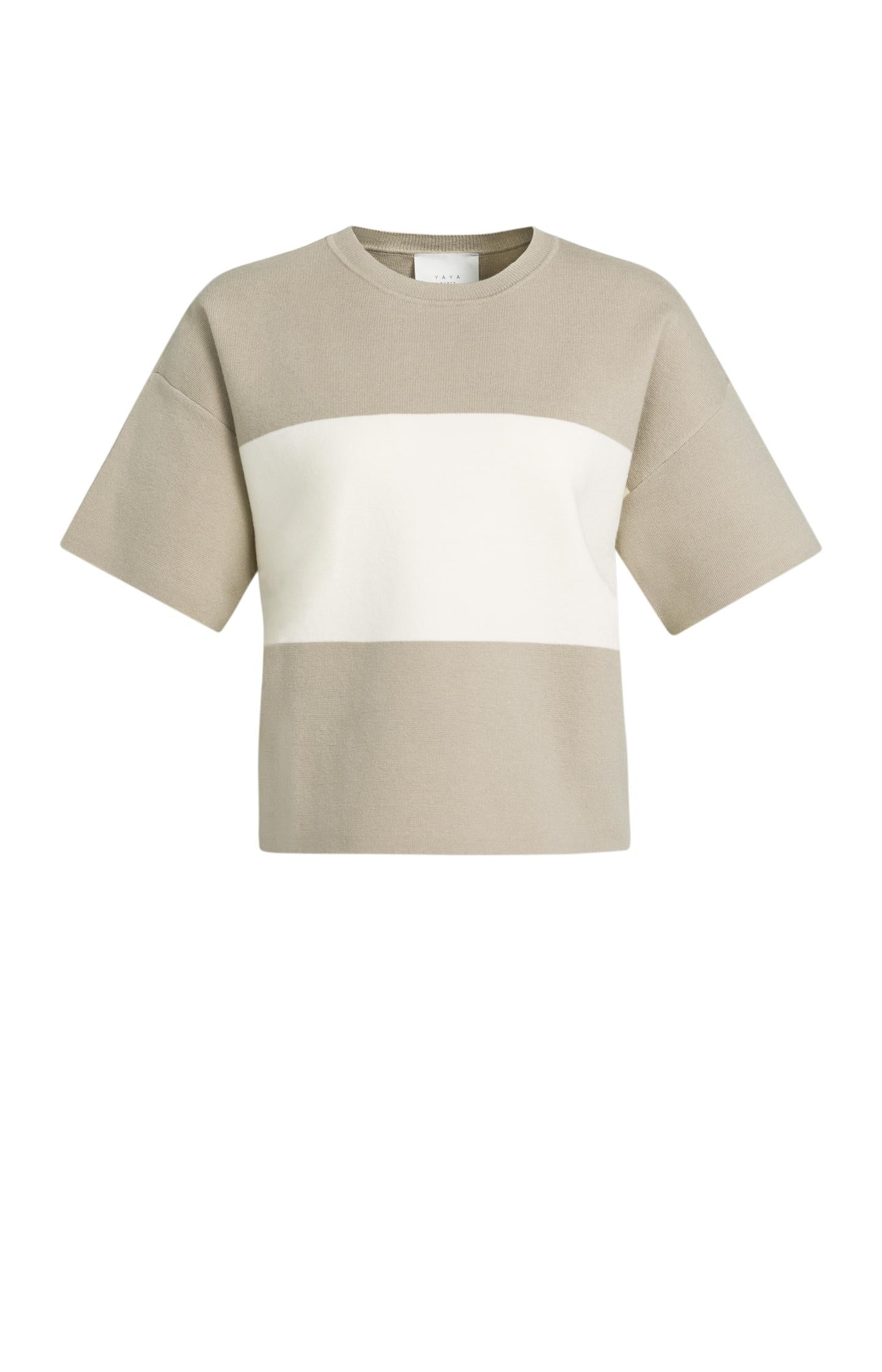 Knitted top with block stripes and short sleeves - Type: lookbook