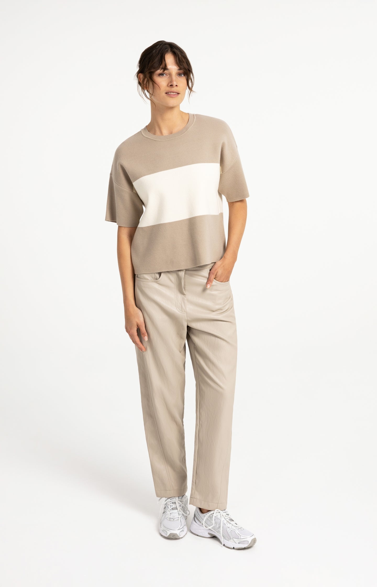 Knitted top with block stripes and short sleeves - Type: lookbook