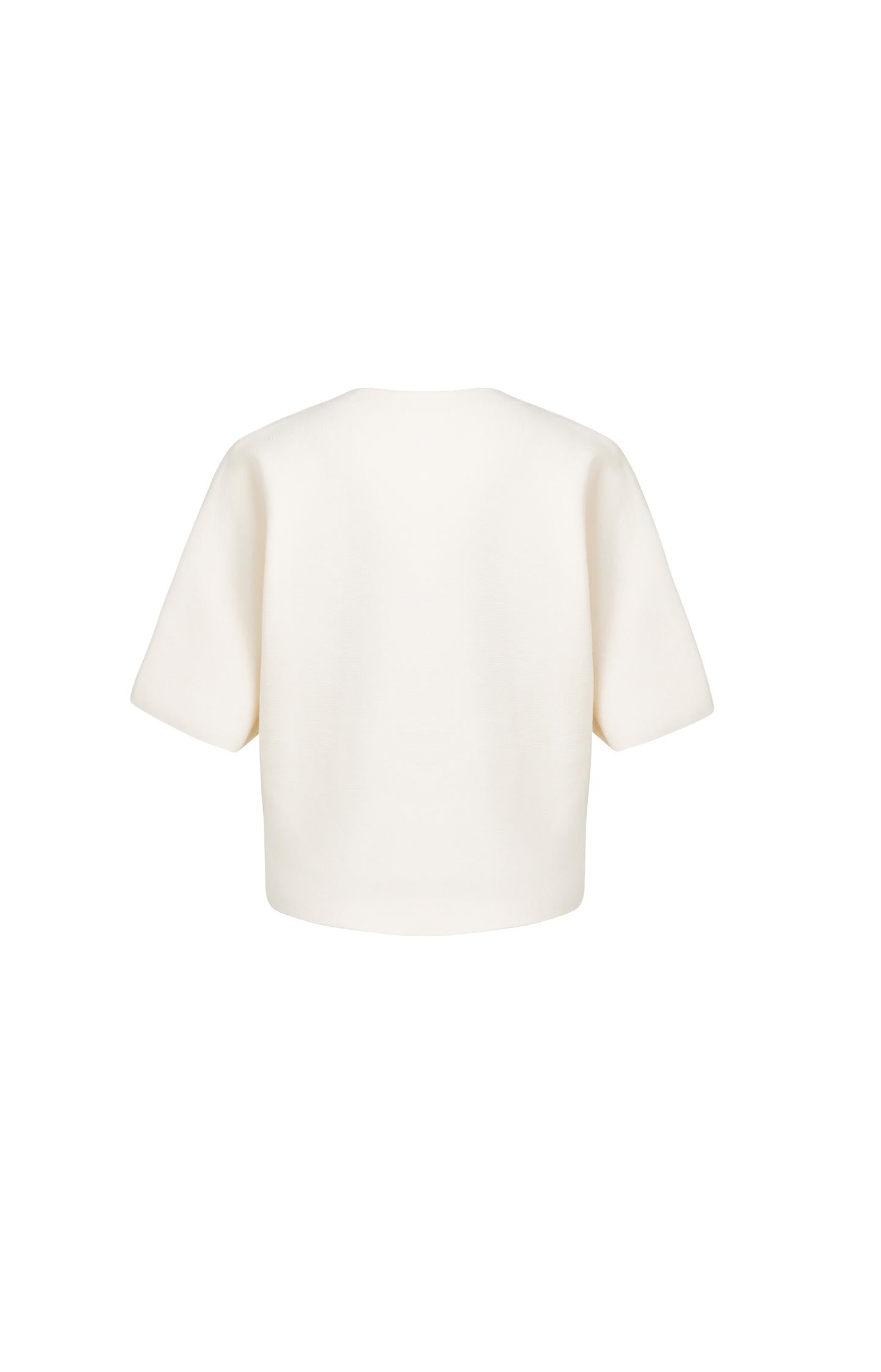 Knitted top with bomber collar and short sleeves