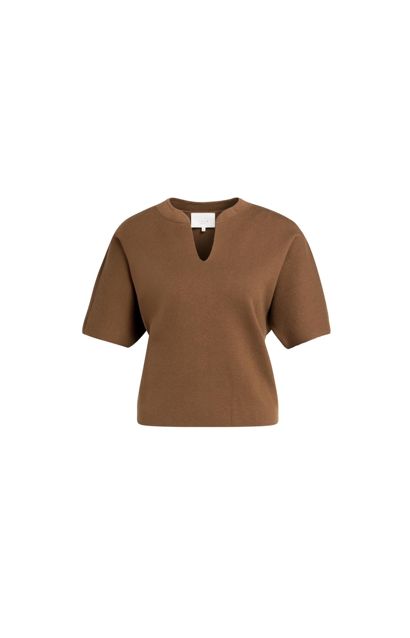 Knitted top with bomber collar and short sleeves
