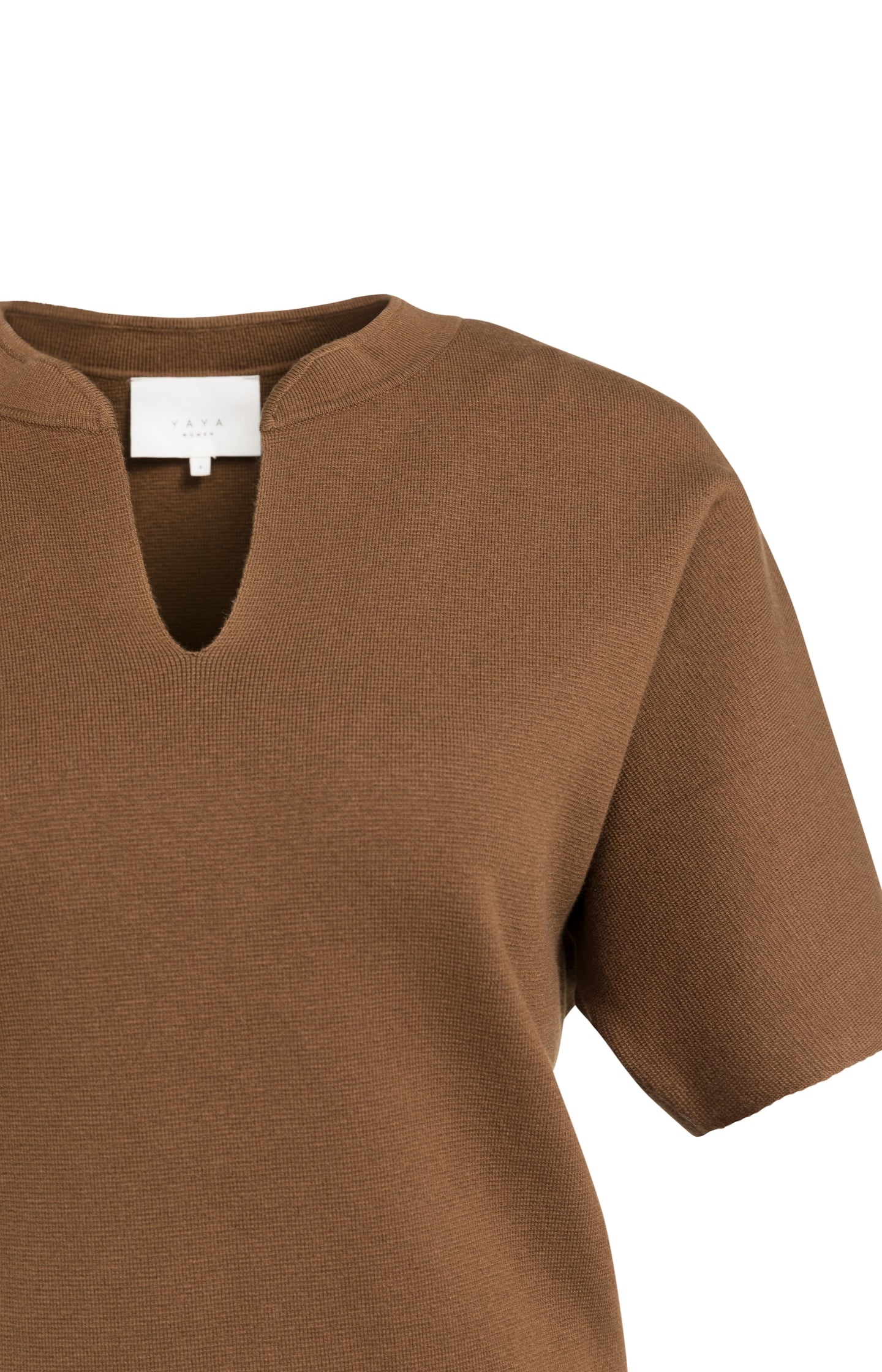Knitted top with bomber collar and short sleeves