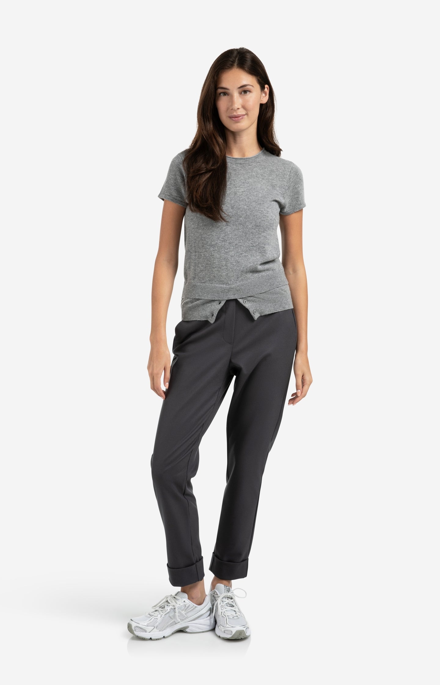 Knitted top with double hem and button details