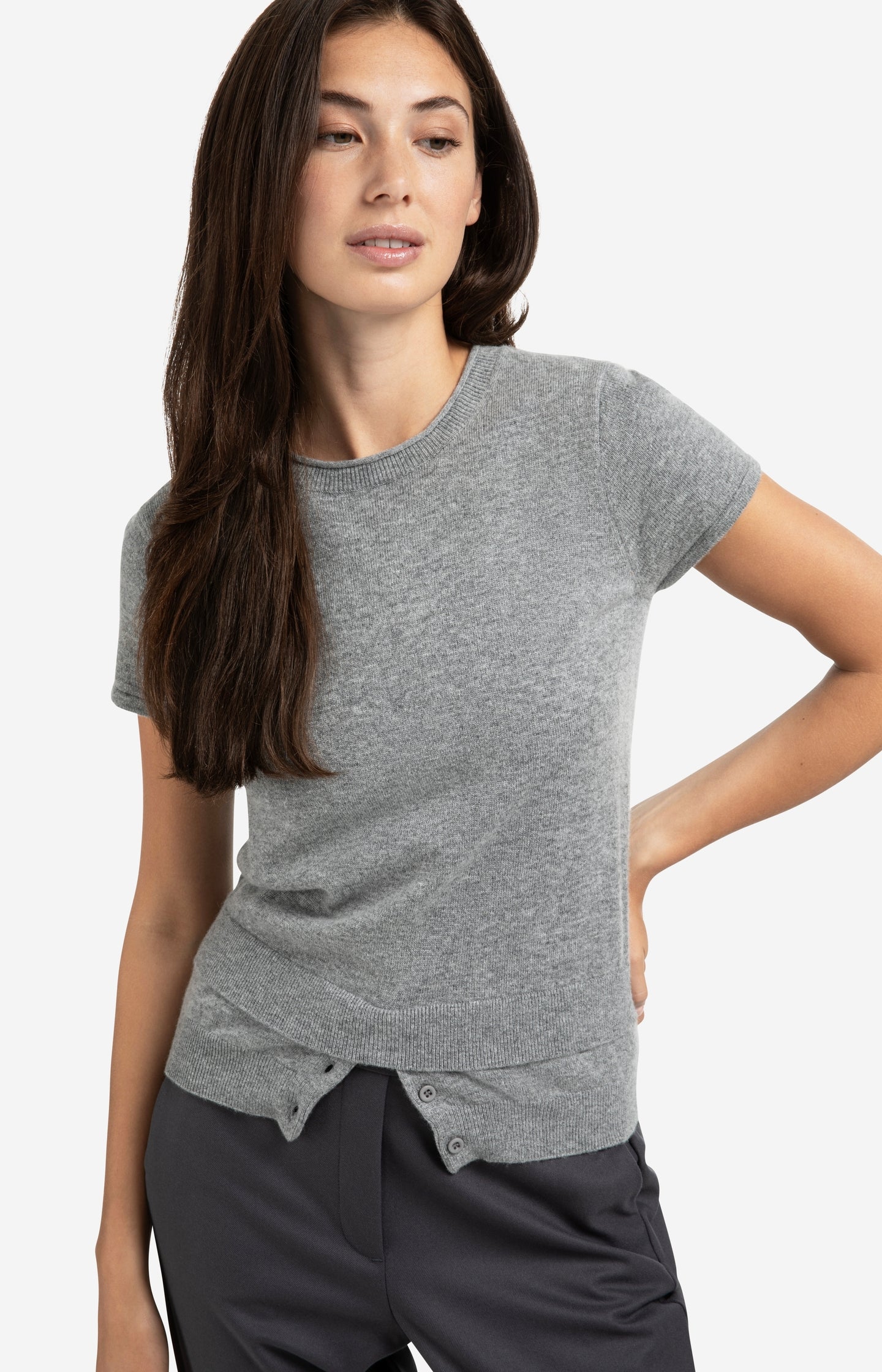 Knitted top with double hem and button details