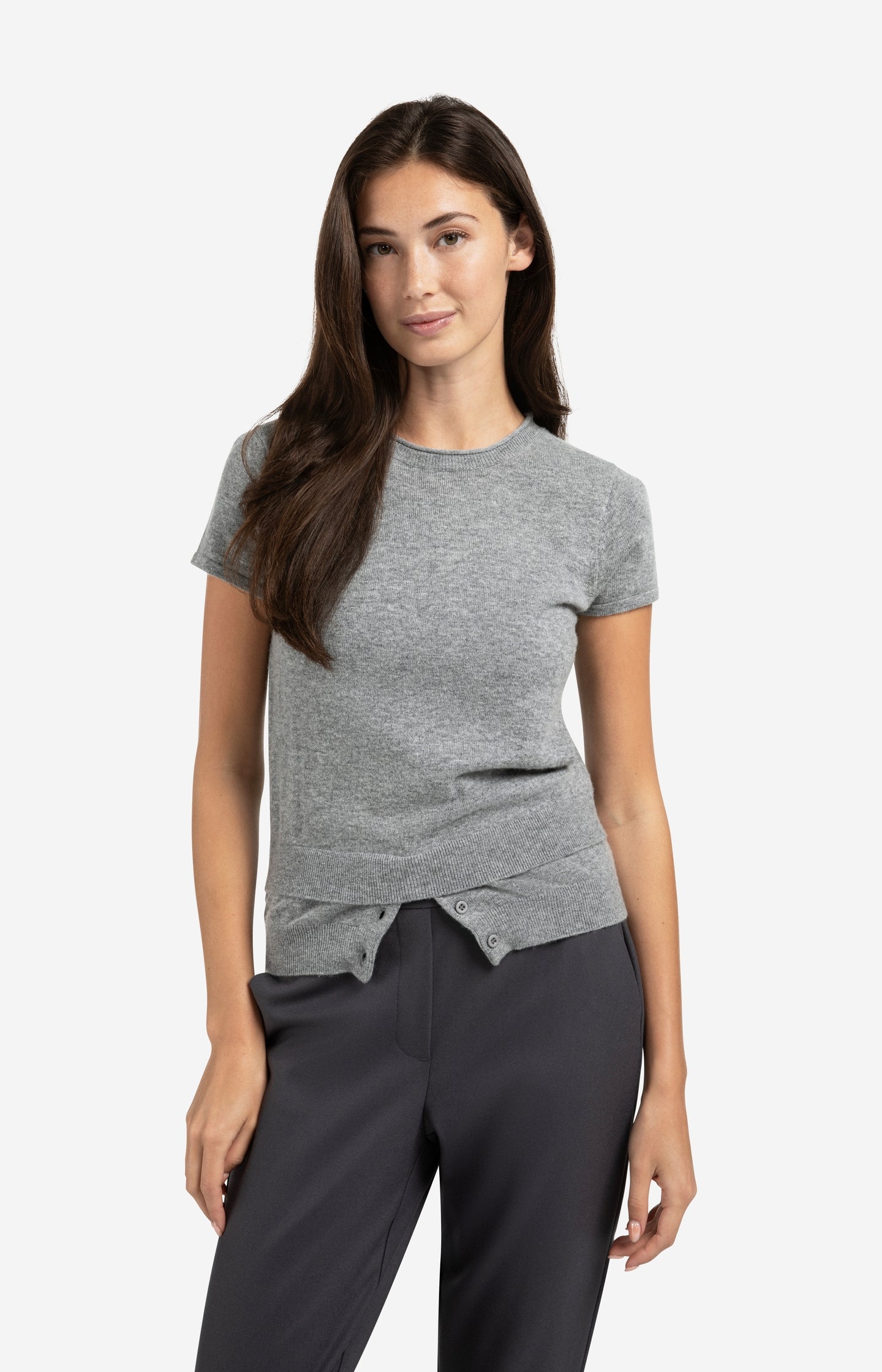 Knitted top with double hem and button details
