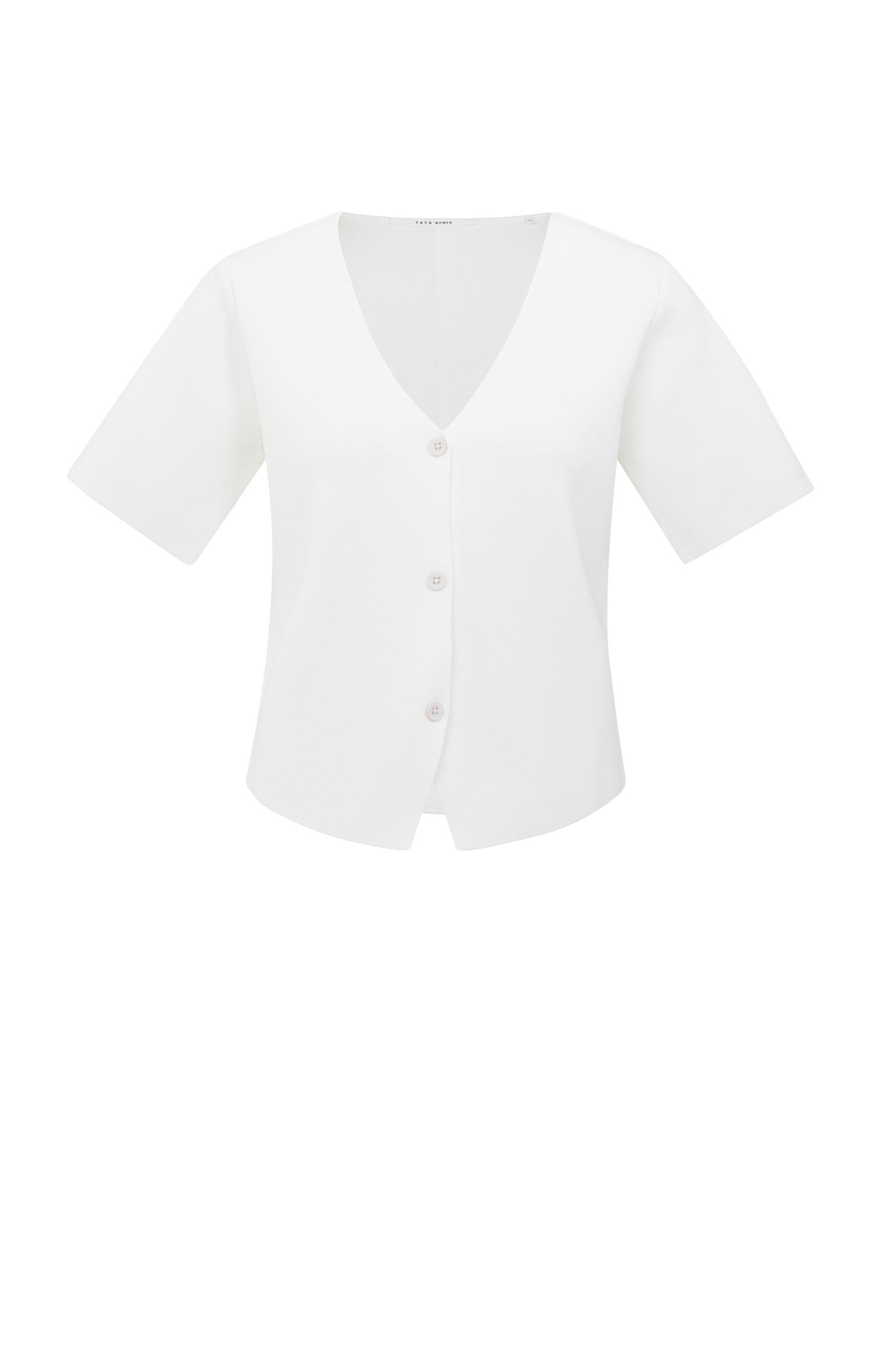Knitted top with short sleeves and button closure - Type: product