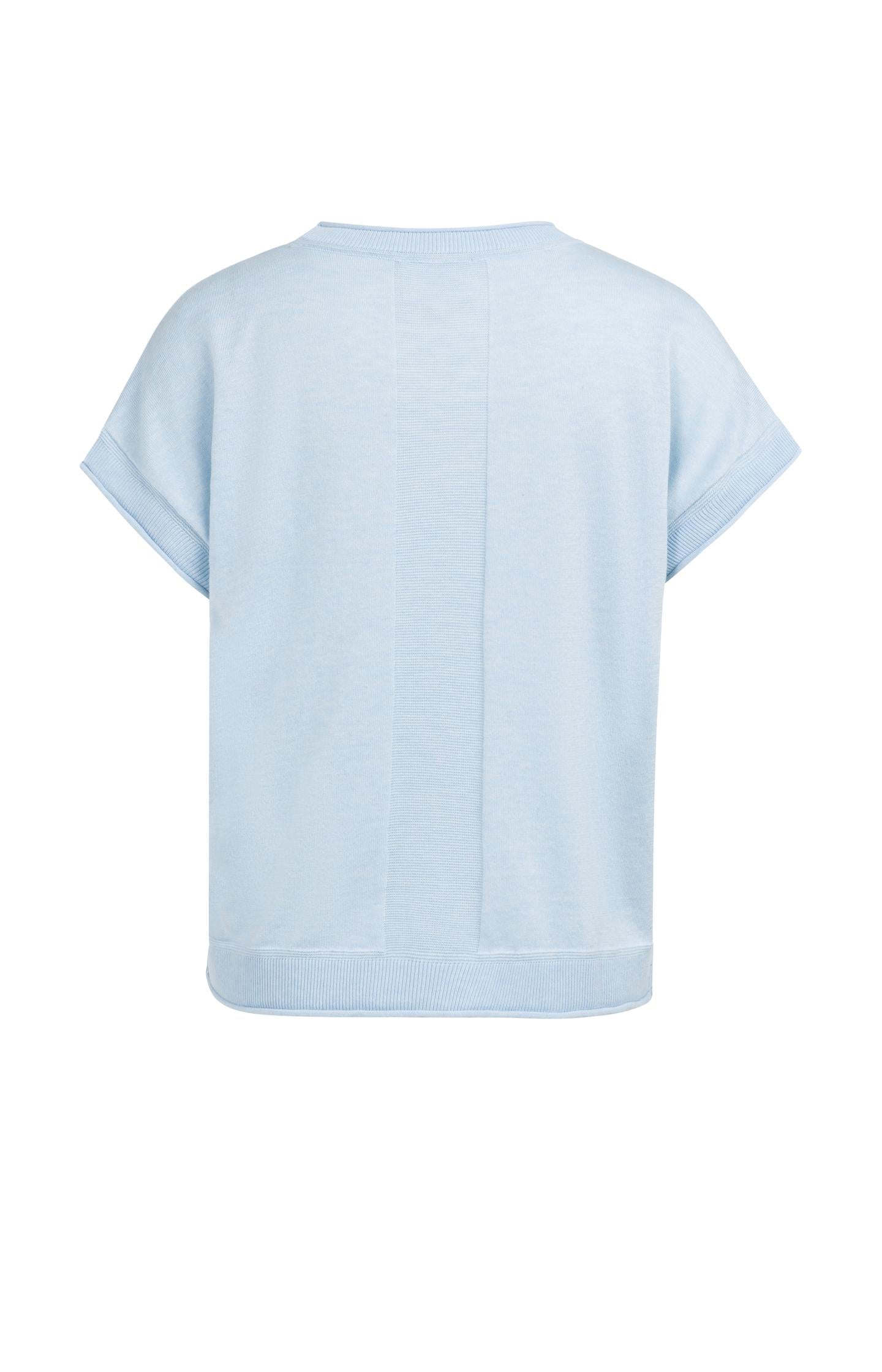 Knitted top with short sleeves and contrasting trims