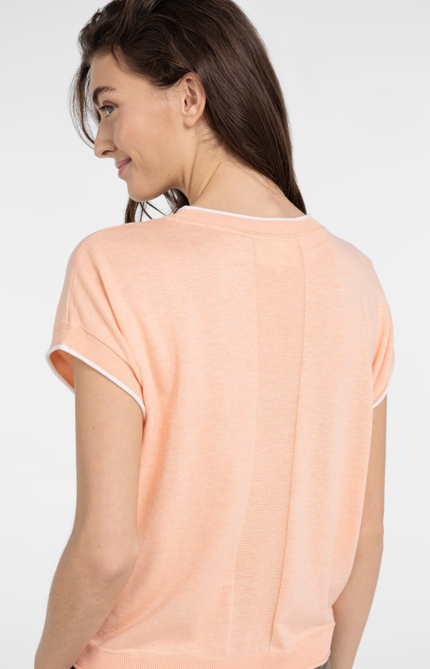 Knitted top with short sleeves and contrasting trims - Type: lookbook