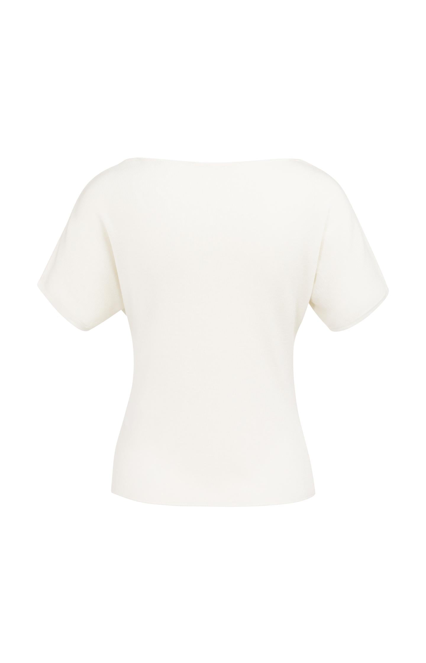 Knitted top with short sleeves and draped neckline - Type: lookbook