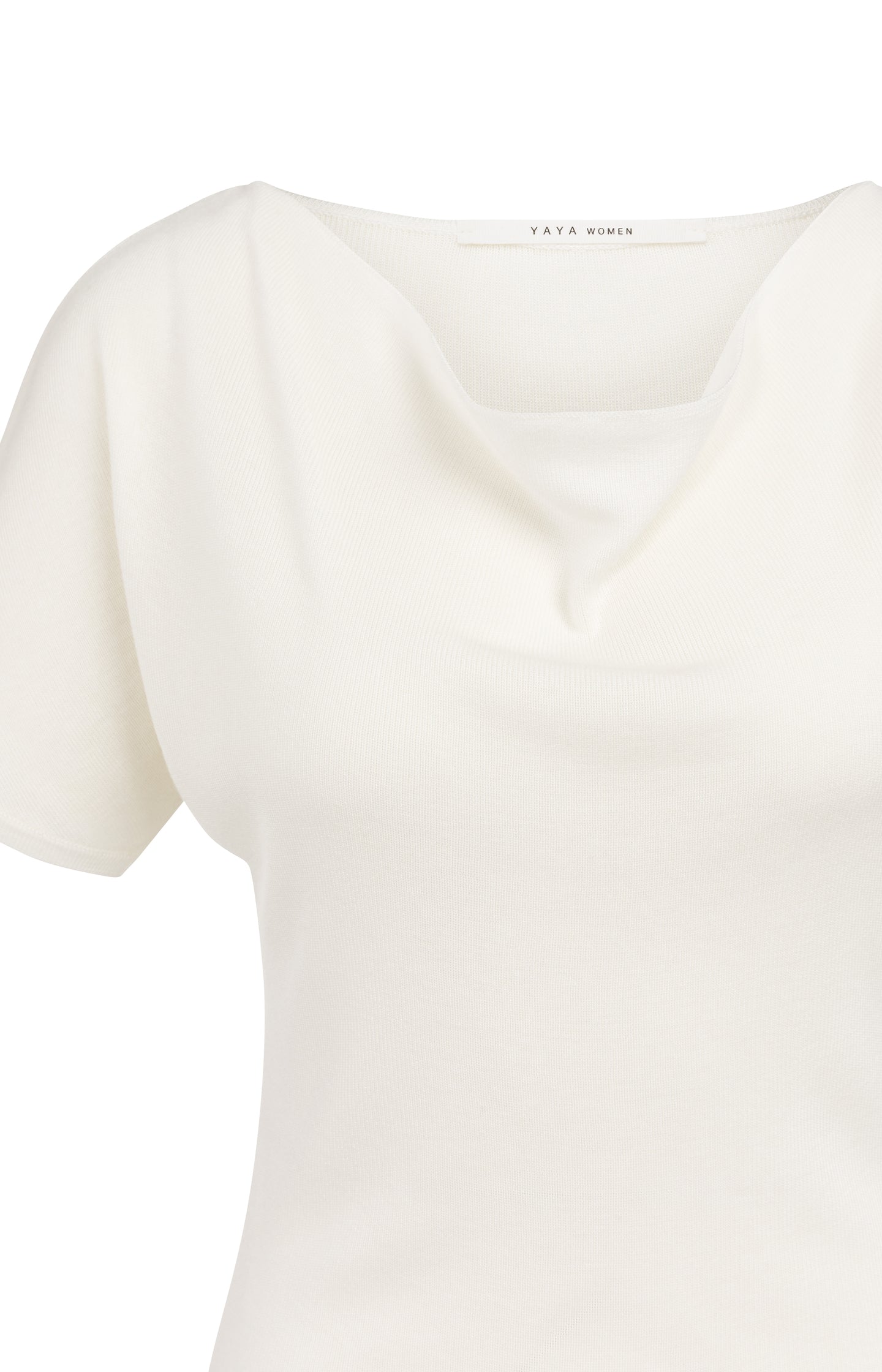 Knitted top with short sleeves and draped neckline - Type: lookbook