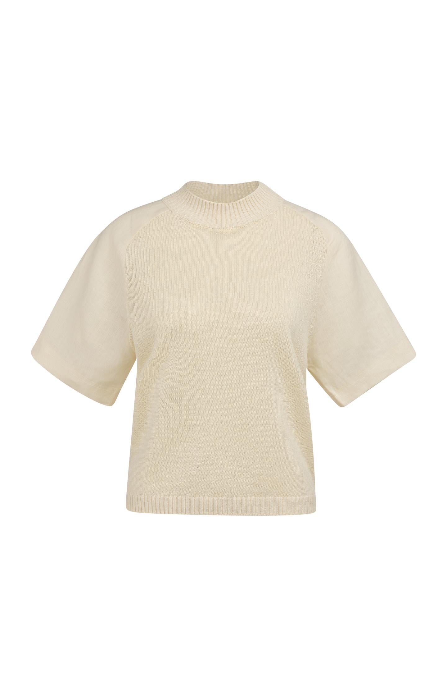 Knitted top with short sleeves and ribbed neckline - Type: video