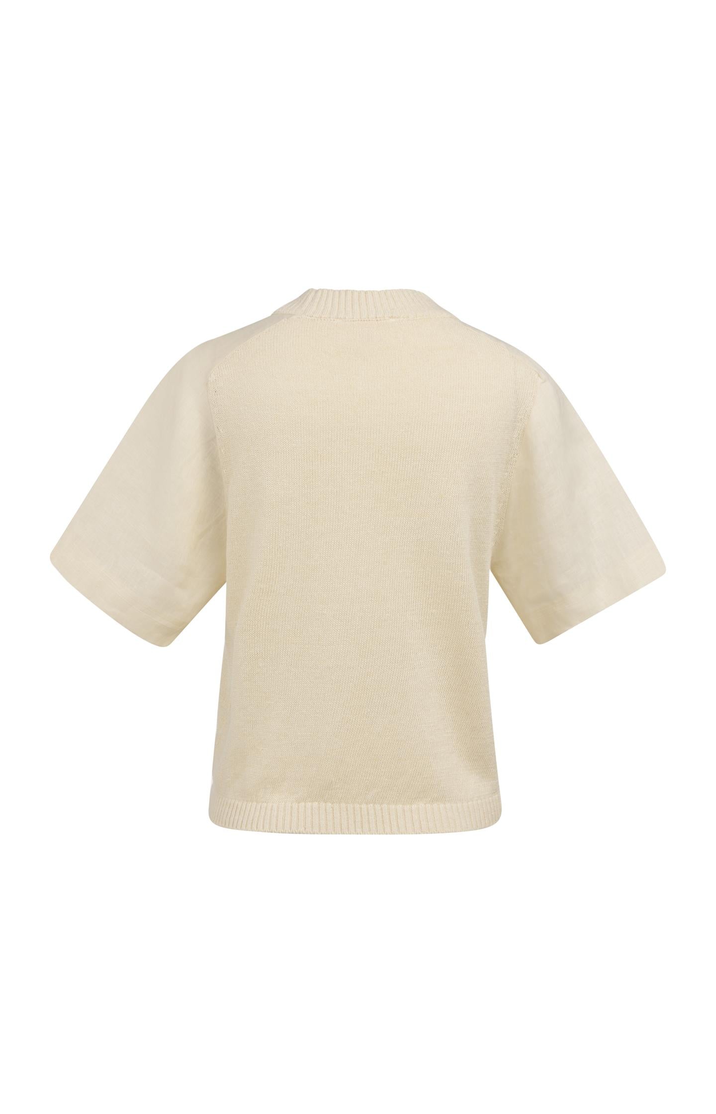 Knitted top with short sleeves and ribbed neckline - Type: video