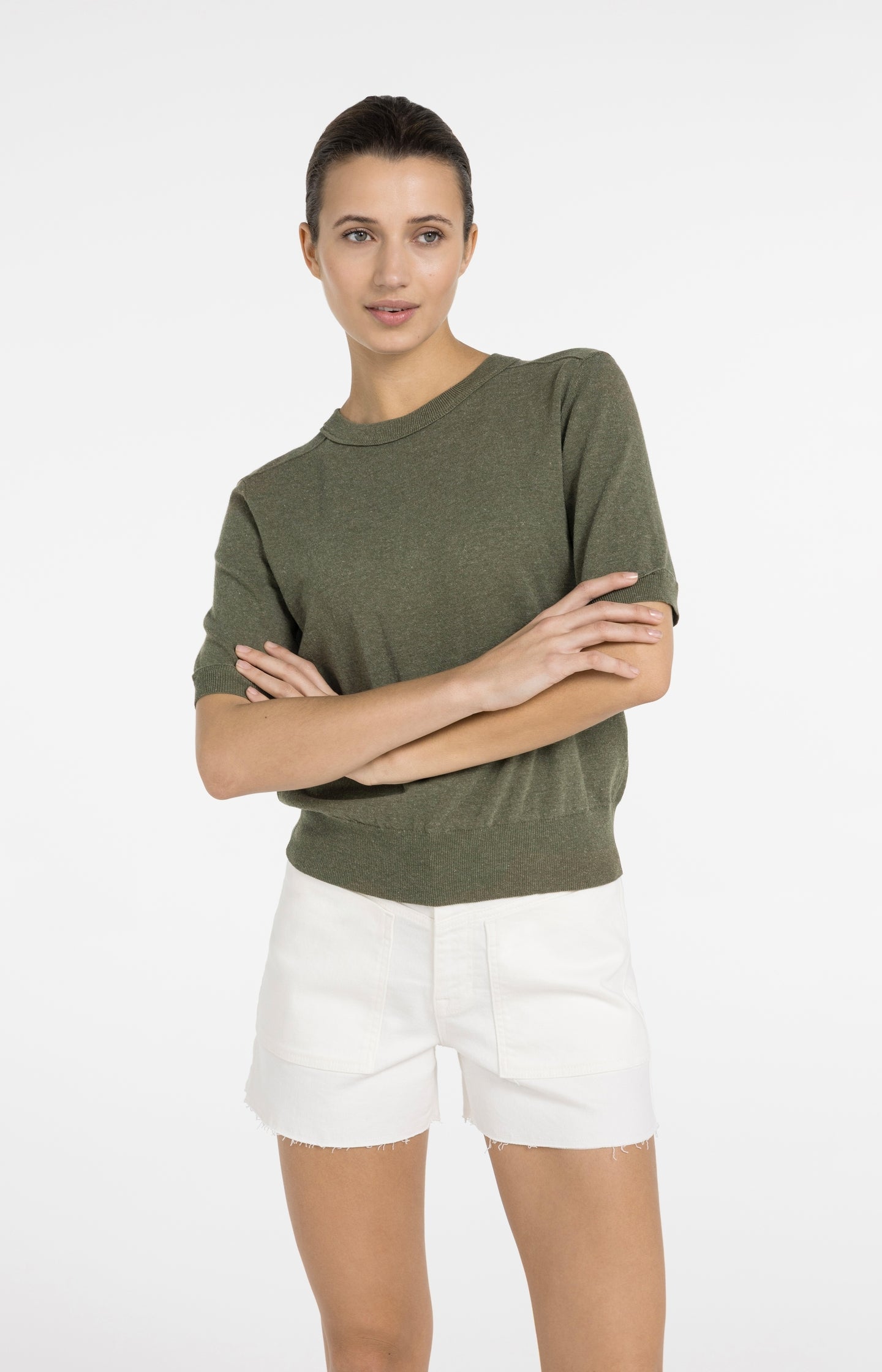 Knitted top with short sleeves and ribbed trims - Type: lookbook