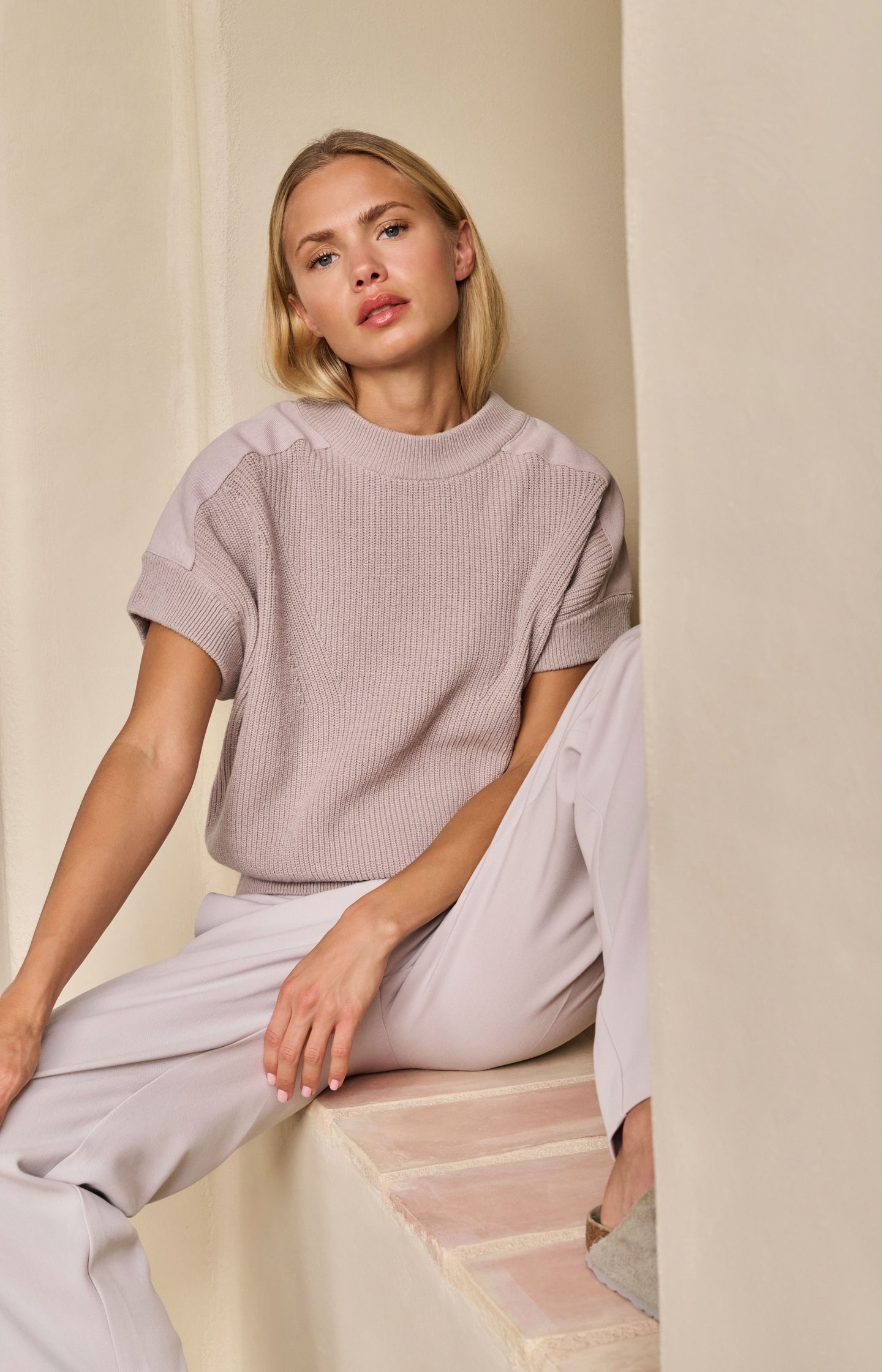 Knitted top with woven shoulder details - Type: lookbook