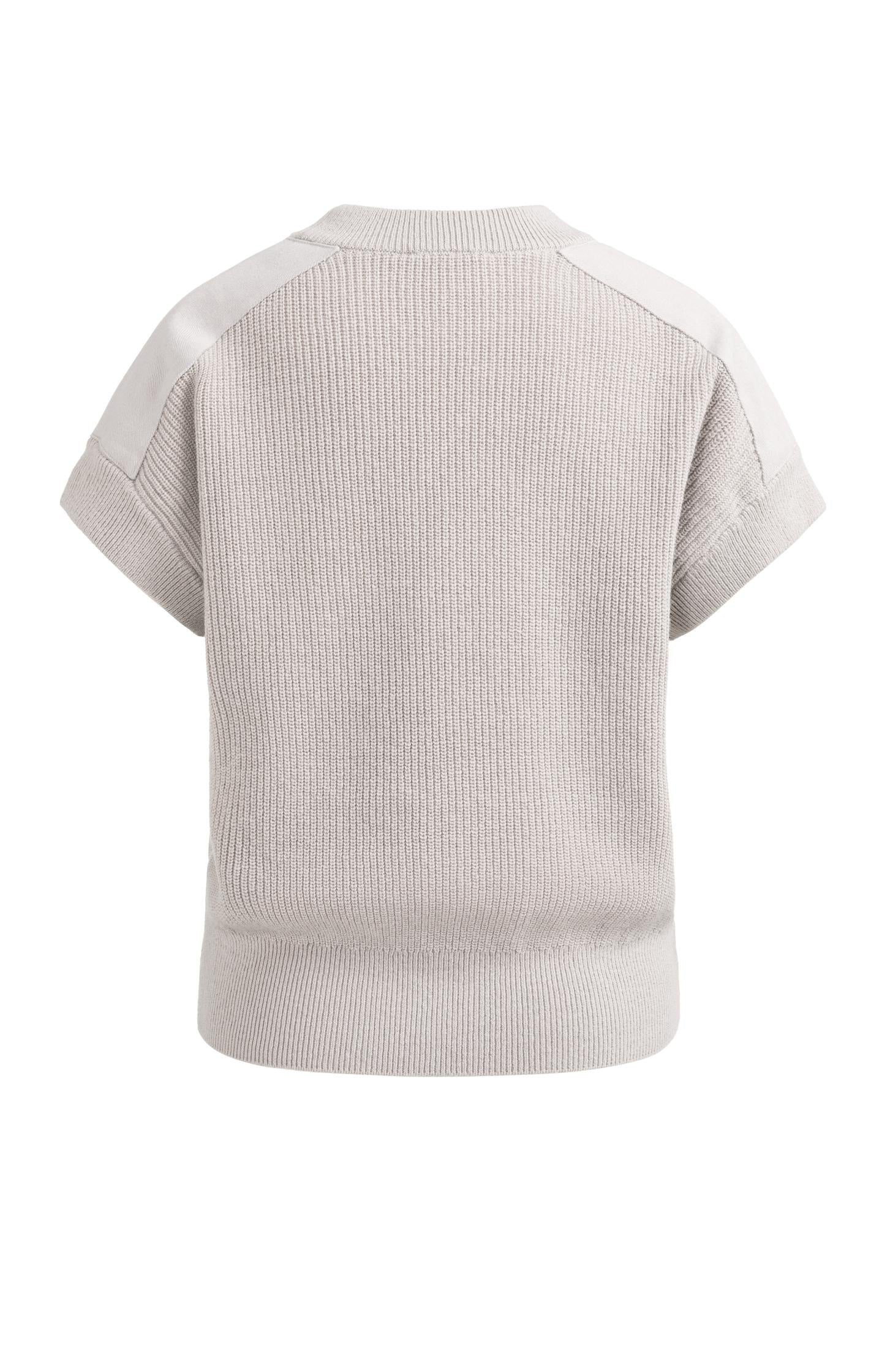 Knitted top with woven shoulder details