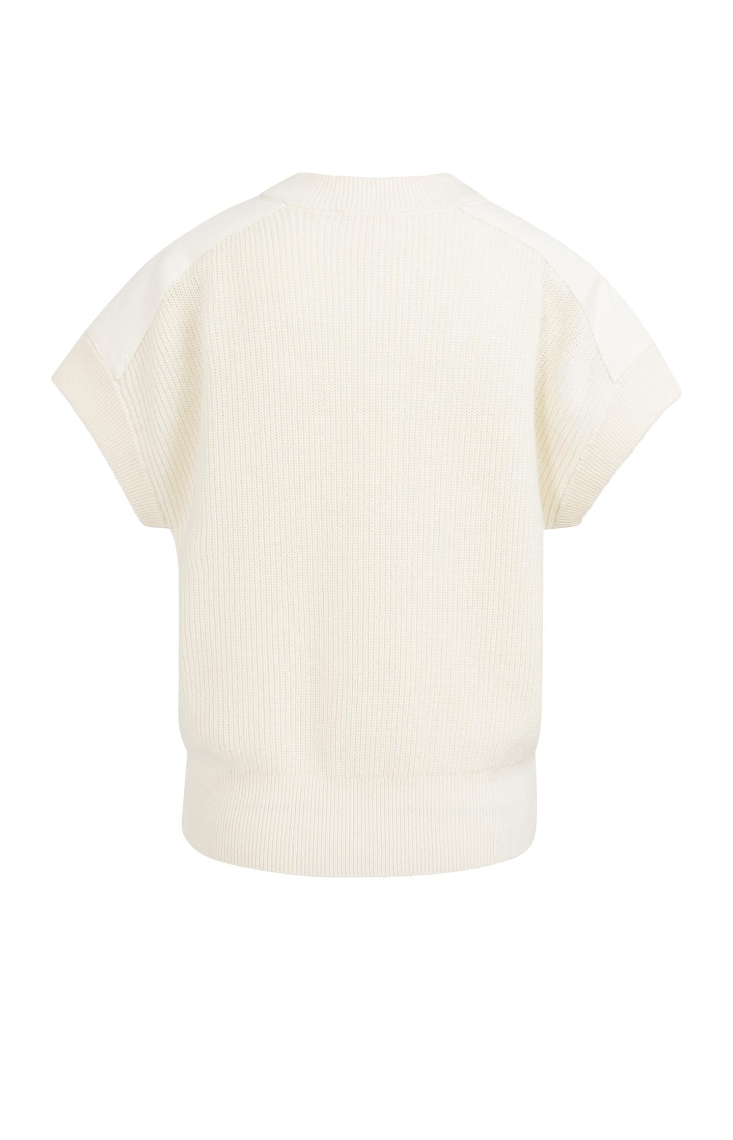 Knitted top with woven shoulder details