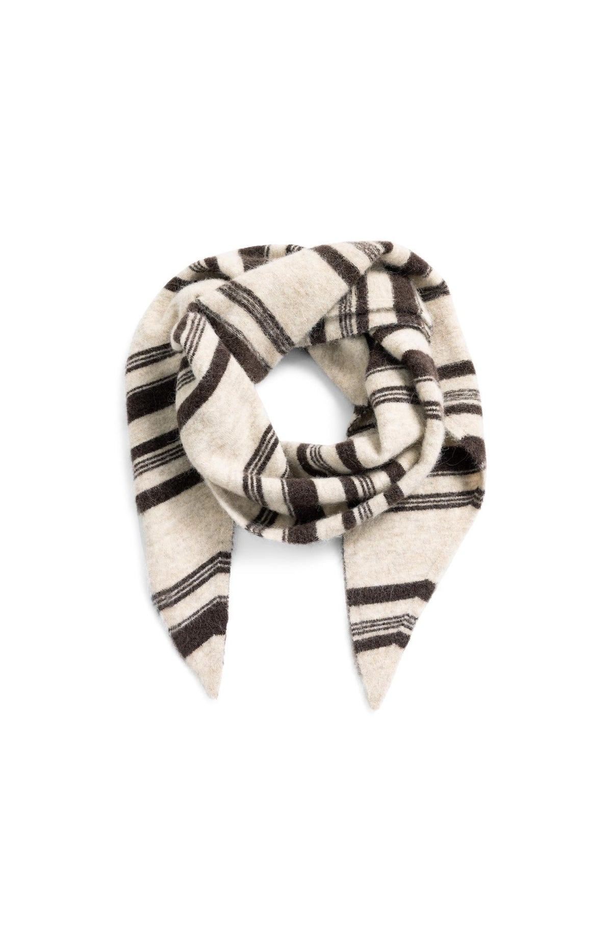Knitted triangle scarf with stripes - Off White Dessin