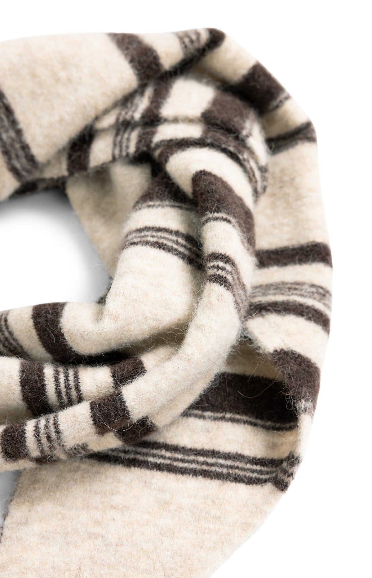 Knitted triangle scarf with stripes - Light Beige Dessin