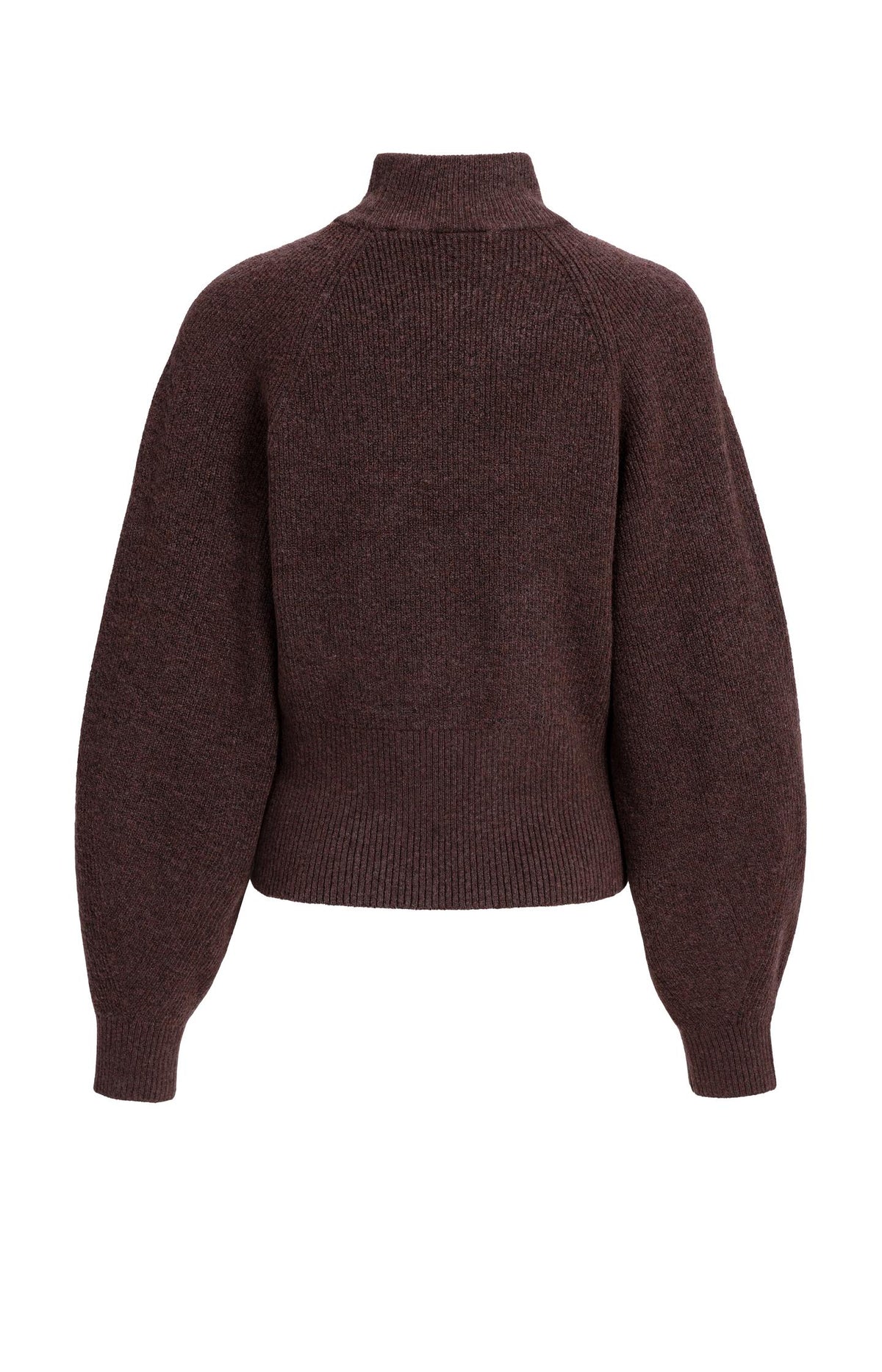 Knitted turtleneck sweater with batwing sleeves - Bitter Chocolate Red Melange