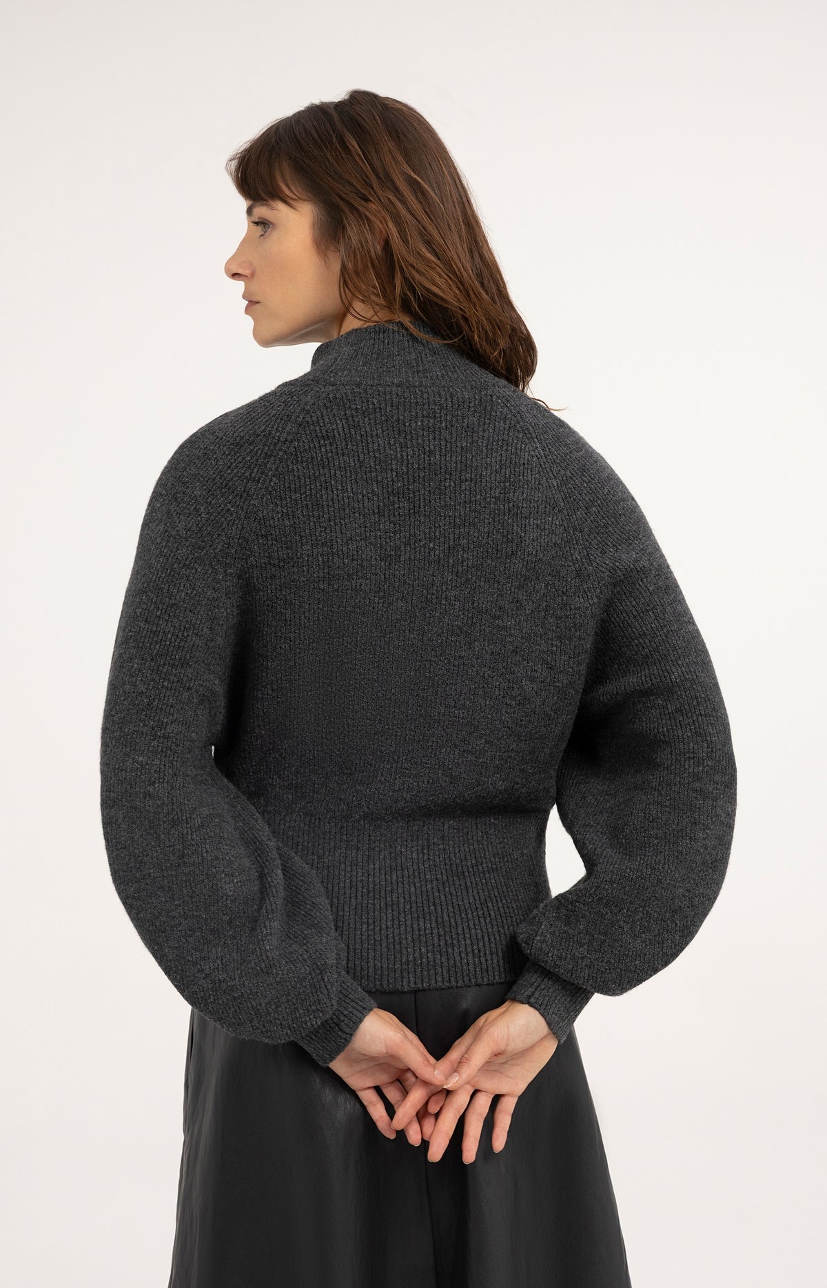 Knitted turtleneck sweater with batwing sleeves - Black
