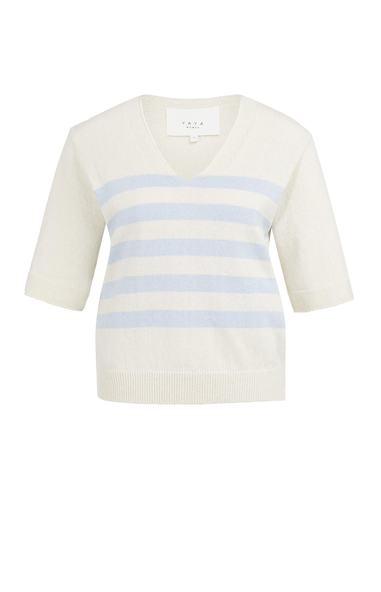 Knitted V-neck sweater with light blue stripes - Type: product