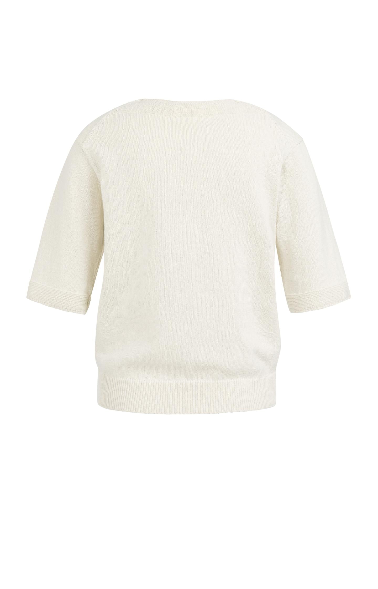 Knitted V-neck sweater with light blue stripes