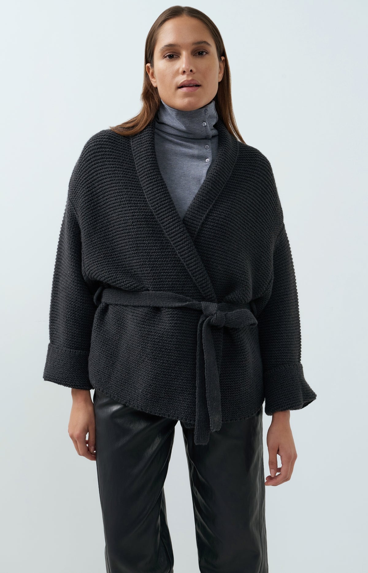 Knitted wrap cardigan with long sleeves