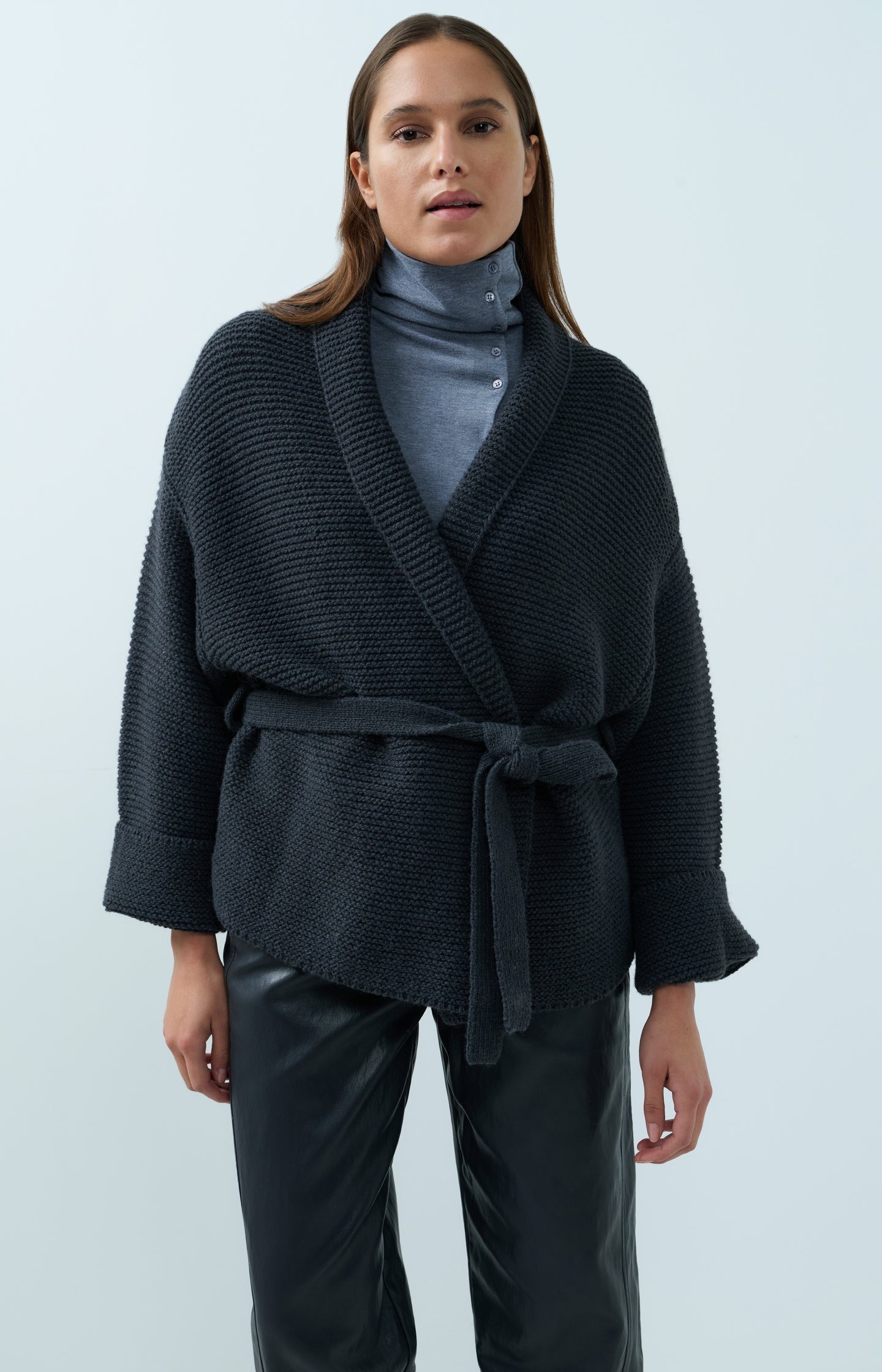 Knitted wrap cardigan with long sleeves